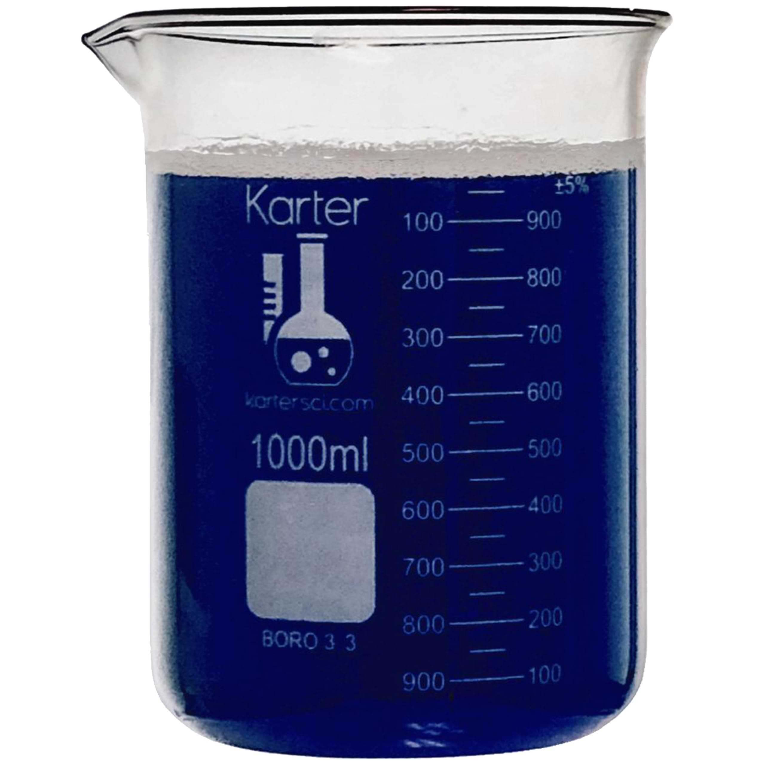 1000ml Beaker, Low Form Griffin, Boro. 3.3 Glass, Double Scale, Graduated, Karter Scientific 213D27 (Single)