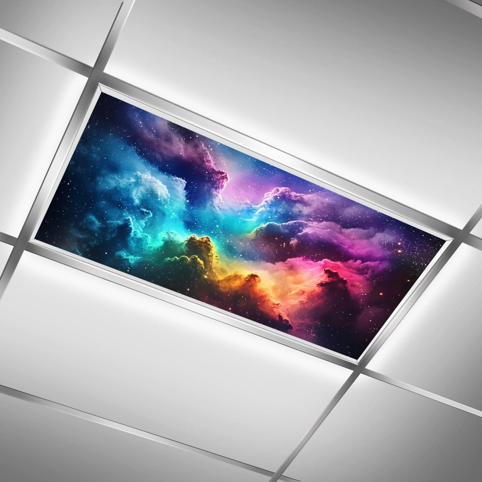 GVGHIDZ Fluorescent Light Covers for Classroom Ceiling Lights – 2x4ft Backlit Film for Fluorescent Fixtures, Reduce Glare and Eye Strain, Easy to Install – School, Office, Sensory - cosmic starry sky