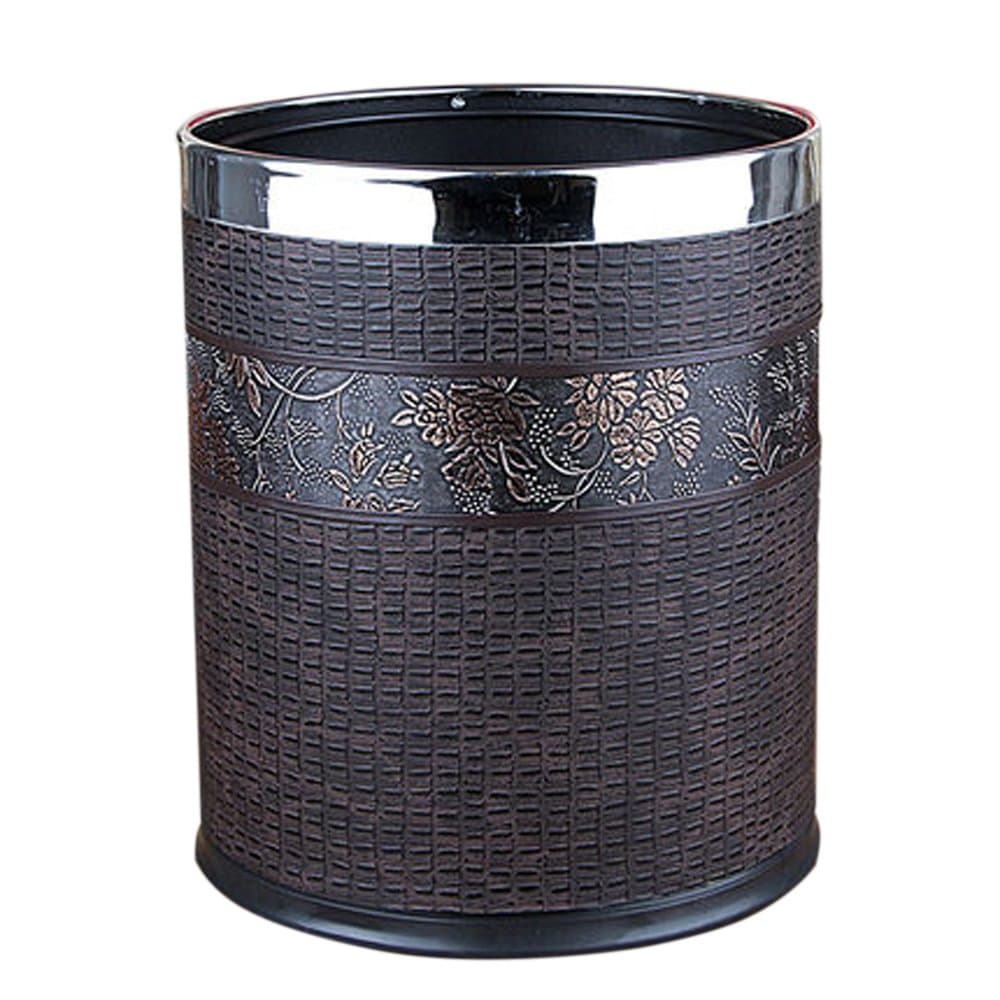Moder Style Pu Leather Trash Can,Dust Bin,Waste Paper Bin ,Trash Bin, for Office & Home Living ,Bedroom,Toilet, Kids Room,Kitchen, Decor for any Room,Trash Bin 10L Open Lid (Oak Green With Light Gold Flower Pattern SB07)