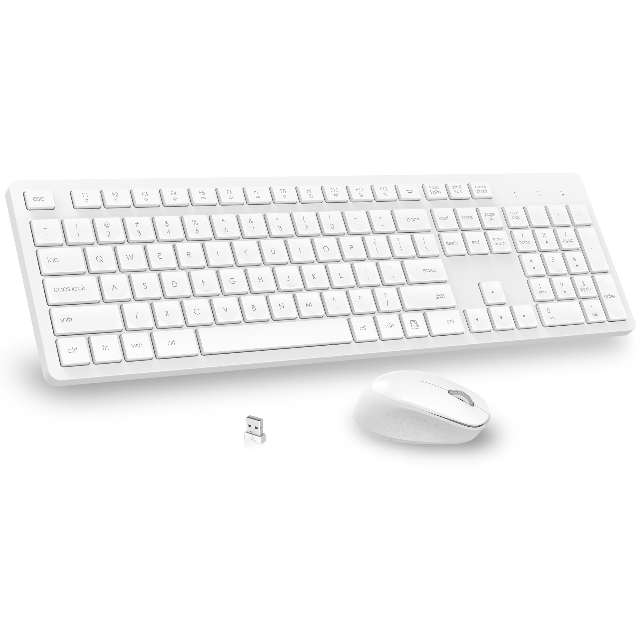 White Wireless Keyboard and Mouse Combo, Full-Sized Ergonomic Computer Keyboard, 2.4GHz USB Cordless Keyboard Silent Mouse Set, 12 FN Shortcuts for Windows MacOS Laptop Computer