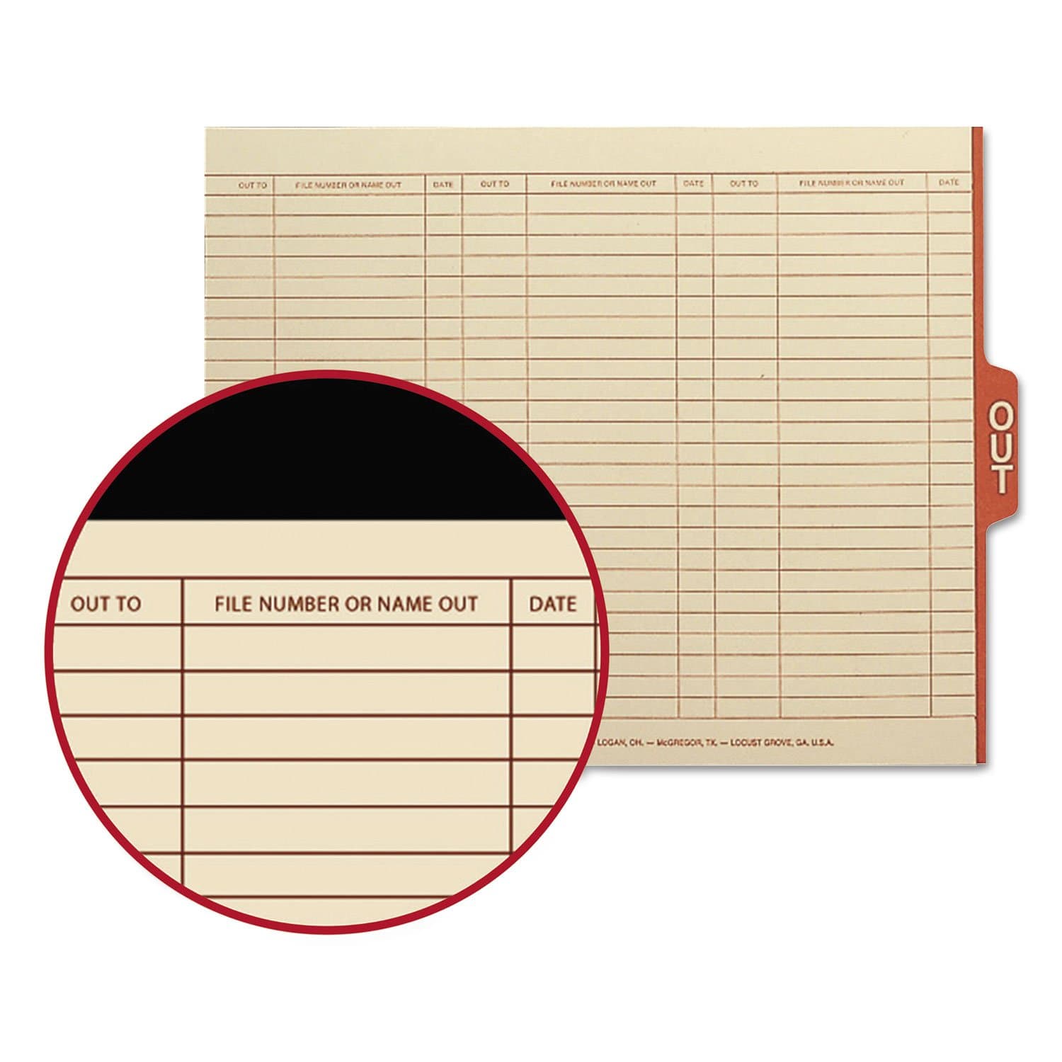 End Tab Out Guides with Printed Form, 1/5-Cut Tab Center Position, Letter Size, Manila, 100 per Box (61910)