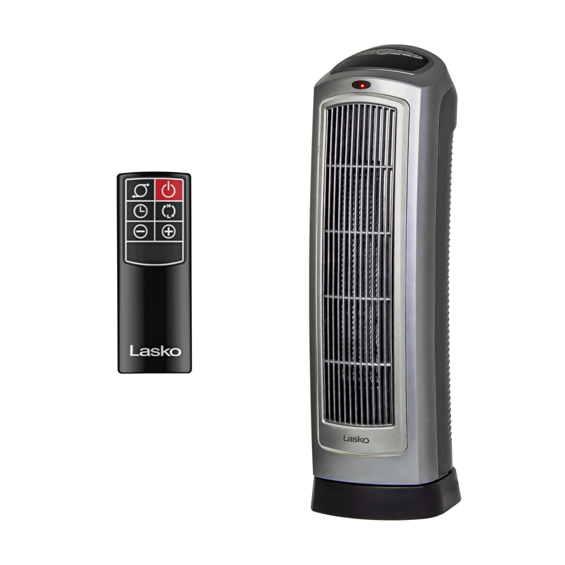 Lasko Oscillating Digital Ceramic Tower Heater for Home with Adjustable Thermostat, Timer and Remote Control, 23 Inches, 1500W, Silver, 755320