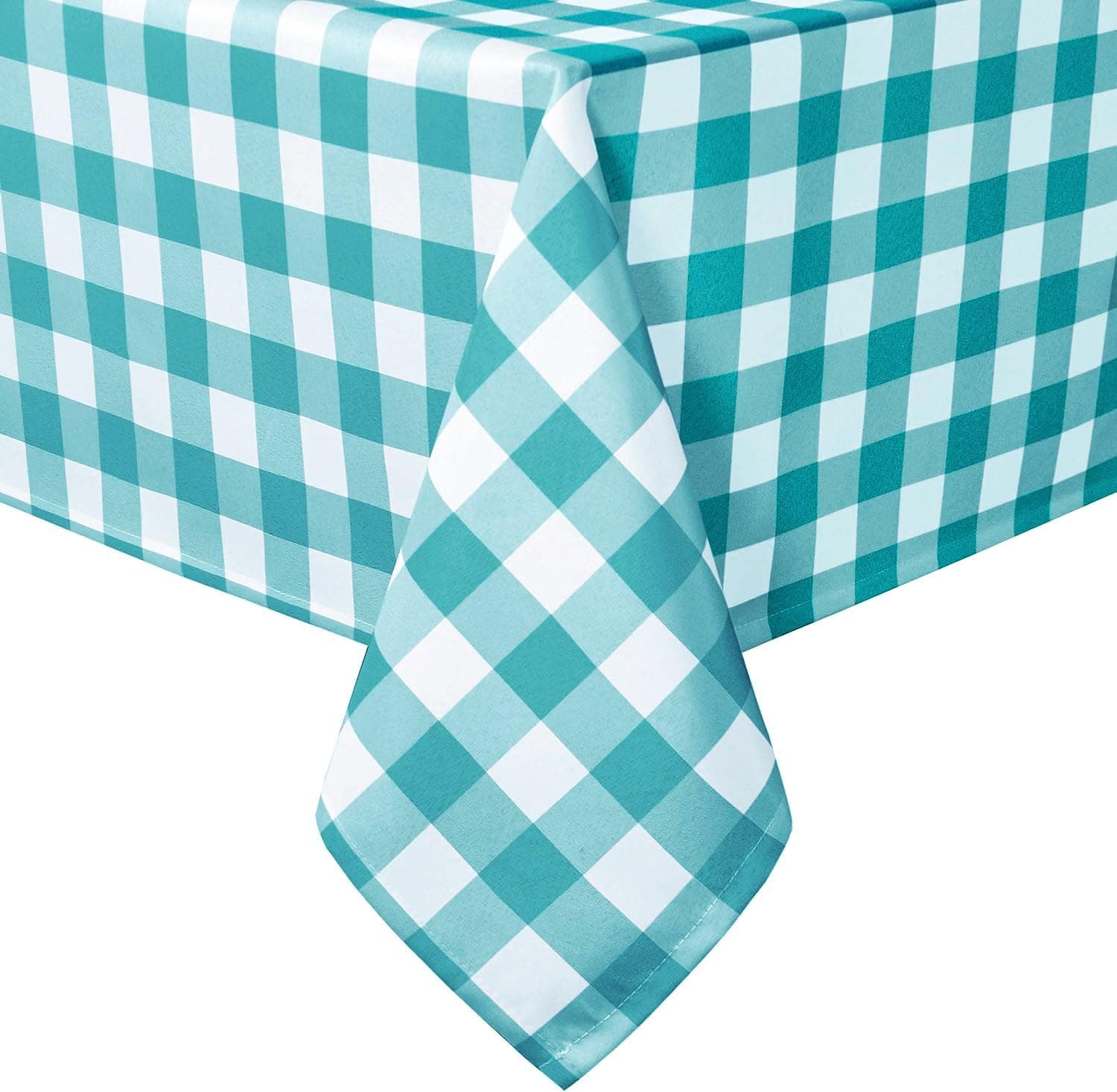 Hiasan Checkered Tablecloth Rectangle - Waterproof and Wrinkle Resistant Table Cloth for Picnic, Dinner and Party, Washable Polyester Fabric, 54 x 80 Inch, Turquoise and White Gingham Pattern