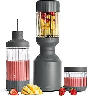 Mega 1200 Plus | Premium Countertop Blender | Smoothies, Shakes, Sauces, Dips, Soups | Blends Ice and Frozen Fruit | XL Vessel | With Extra Vessels, Straw System | (Charcoal, 120V)