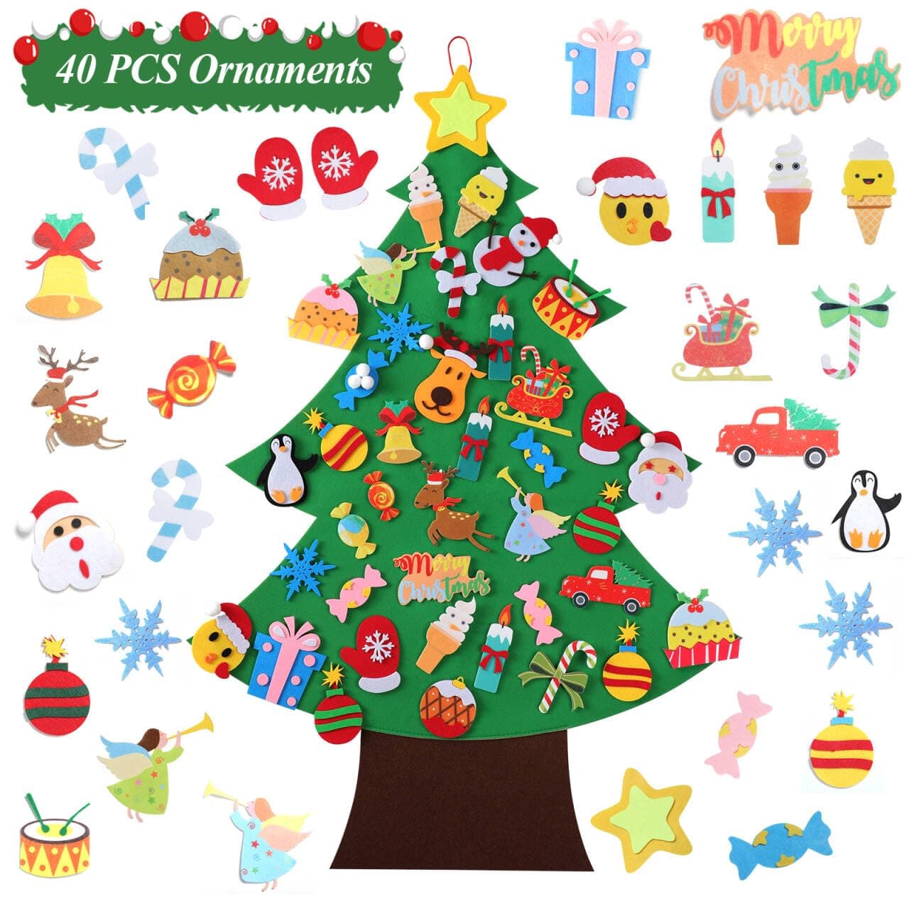 Felt Christmas Tree - 3.5 FT Wall Felt Christmas Tree for Kids with 40 Pcs Ornaments, DIY Xmas Gifts for Christmas Decorations