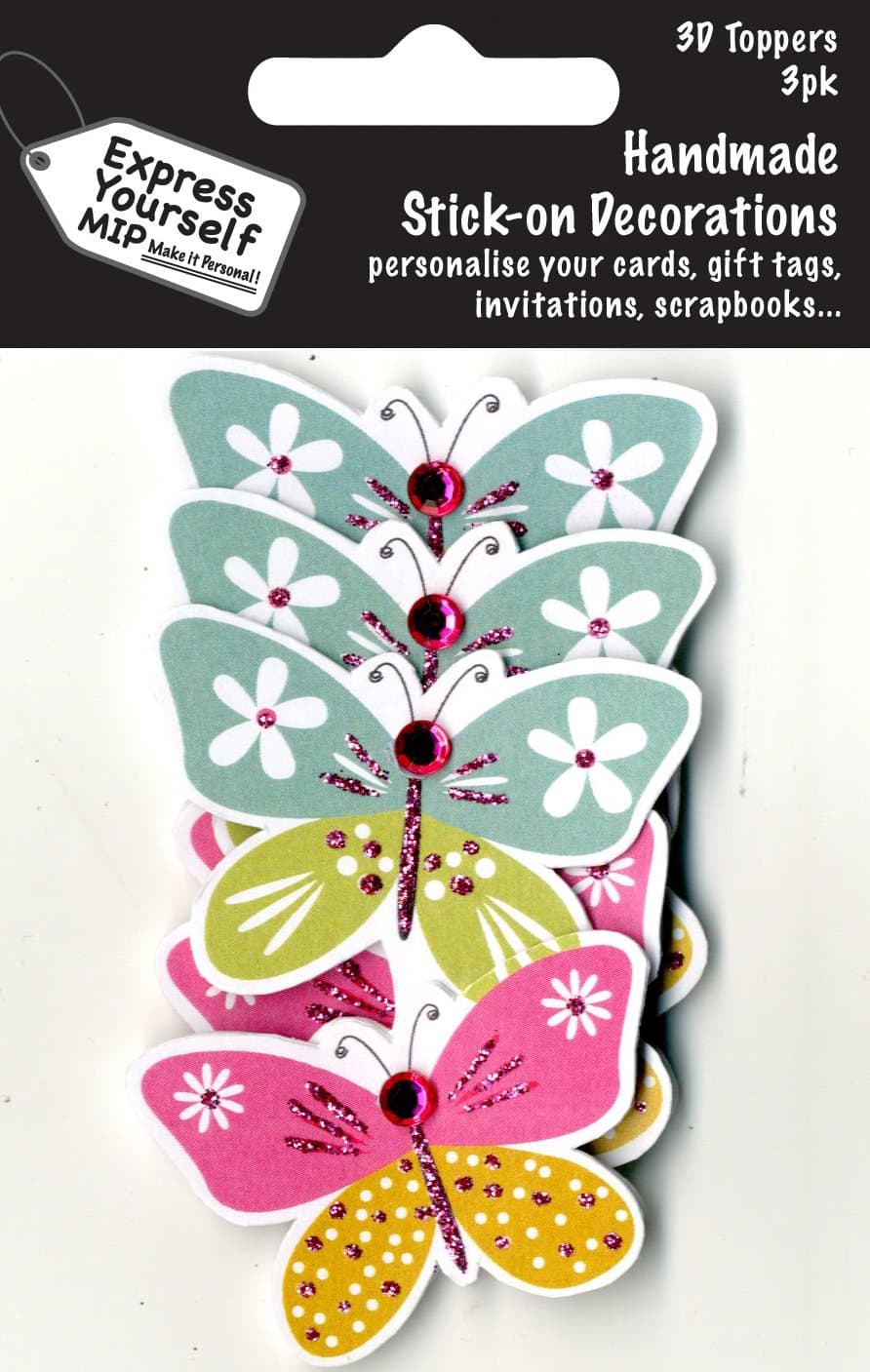 Express Yourself MIPself adhesive, 2 Butterflies Mini Multi Pack Toppers - Ideal for Card Making, Gift Wrapping, Scrapbooking, Papercrafts, Childrens Crafts etc