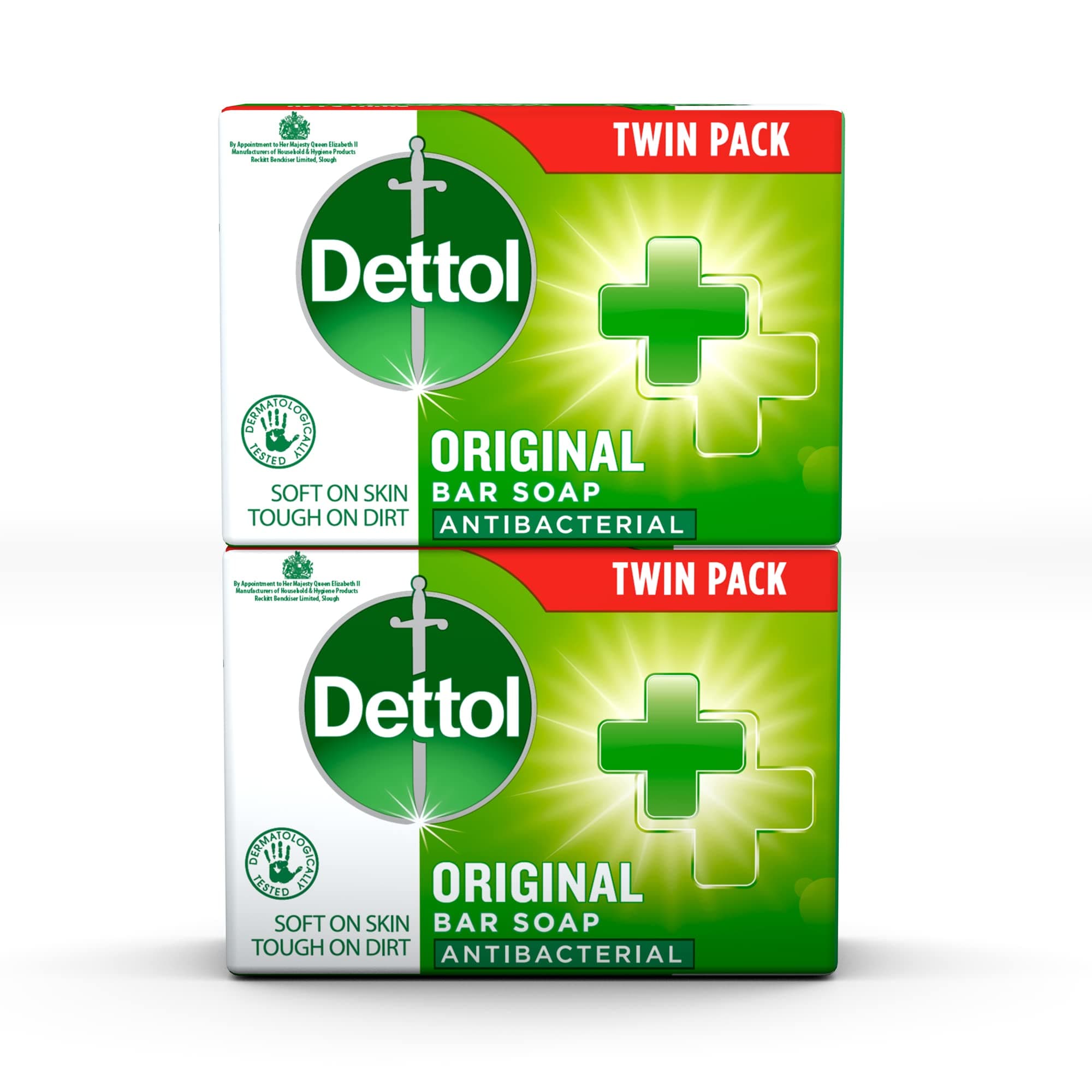 Dettol Soap, Original Antibacterial Bar, 2 Pack (100g x 2) Disinfectant, Soft on Skin, Tough on Dirt, Suitable for Everyday Use, Contains Skins Moisturising Agents, Kills 99.9 Percent of bacteria