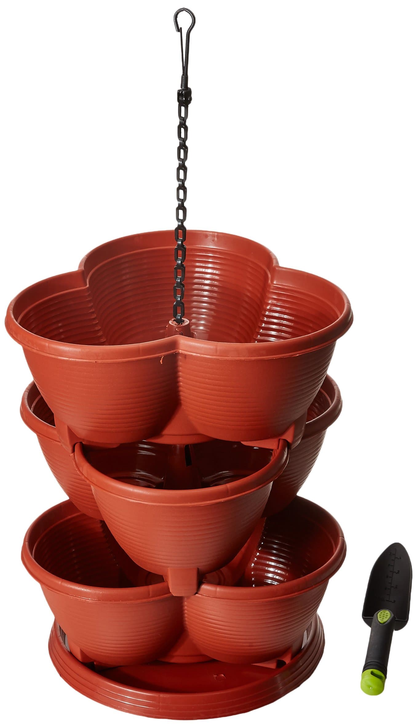 GARDENS NEED Vartica Stack a Planter Set (Teracotta, 3 Pots + 1 Drip Tray+ 1 Chain For Haning )
