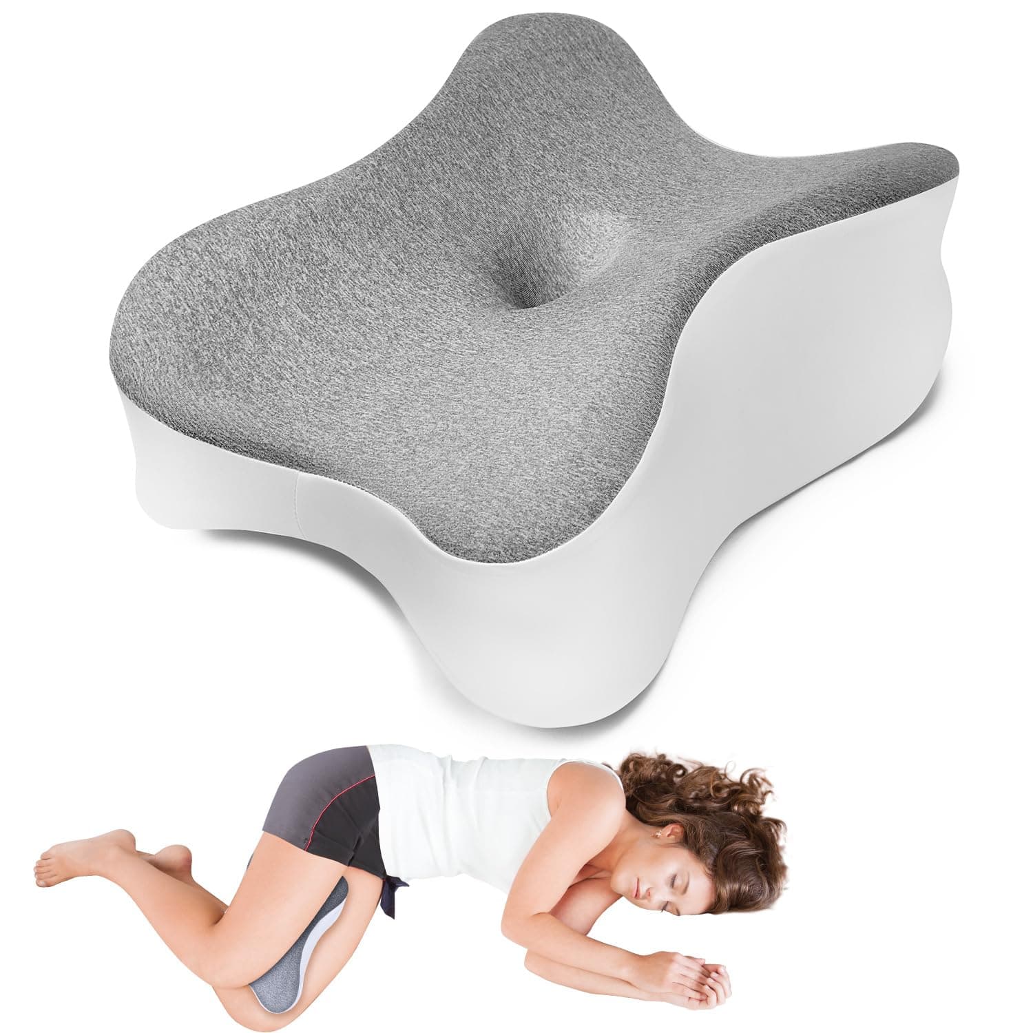 Long Strong Mid Support Knee Pillow for Side Sleeper Ensure Stability- Snug Fit Leg Pillow for Side Sleeping for Spine Alignment, Hip & Joint Relief, Curved Design, Washable Cover (Gray)OEKO-TEX STANDARD 100