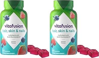 Vitafusion Gorgeous Hair, Skin & Nails Multivitamin Plus Biotin and Antioxidant Vitamins C&E, Raspberry Flavor, 135ct (45 Day Supply), from America’s Number One Gummy Vitamin Brand (Pack of 2)