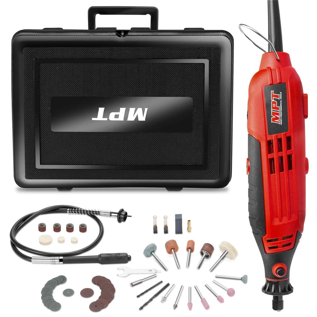 MPT 160W Rotary Multi Tool Kit Corded Rotary Power Tool Kit Set - 62 Accessories Variable Speed 10000-36000 RPM - Cutting Sanding Drilling Polishing Carving Sharpening Engraving - DIY