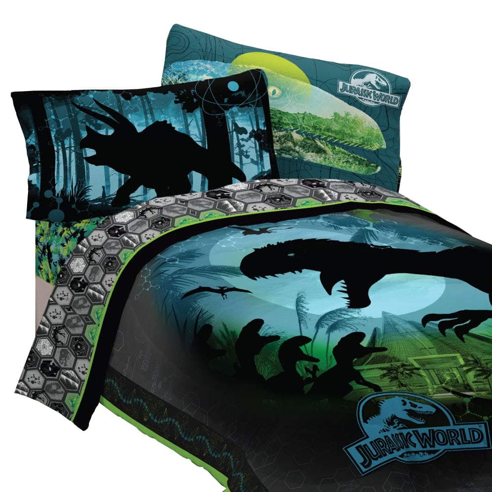 Jurassic World 5pc Full Comforter and Sheet Set Bedding Collection Blue, Green, Dark Blue, Dark Green Full