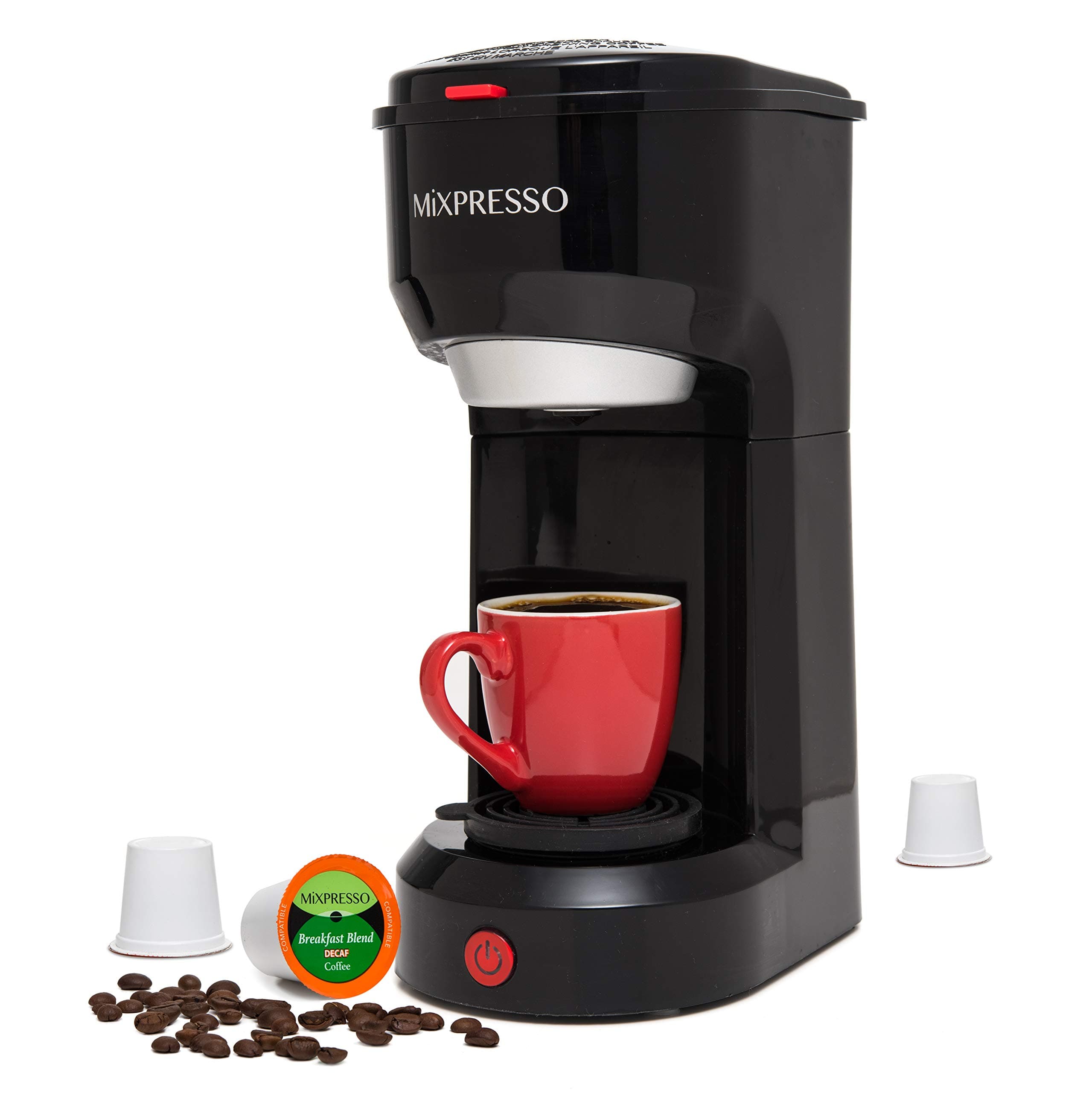 Mixpresso 2-in-1 Coffee Maker – Single Serve & Ground Coffee Brewer, Compact Personal Coffee Machine for Pods & Loose Grounds, Quick Brew 14 oz Portable Small Coffee Maker, Black