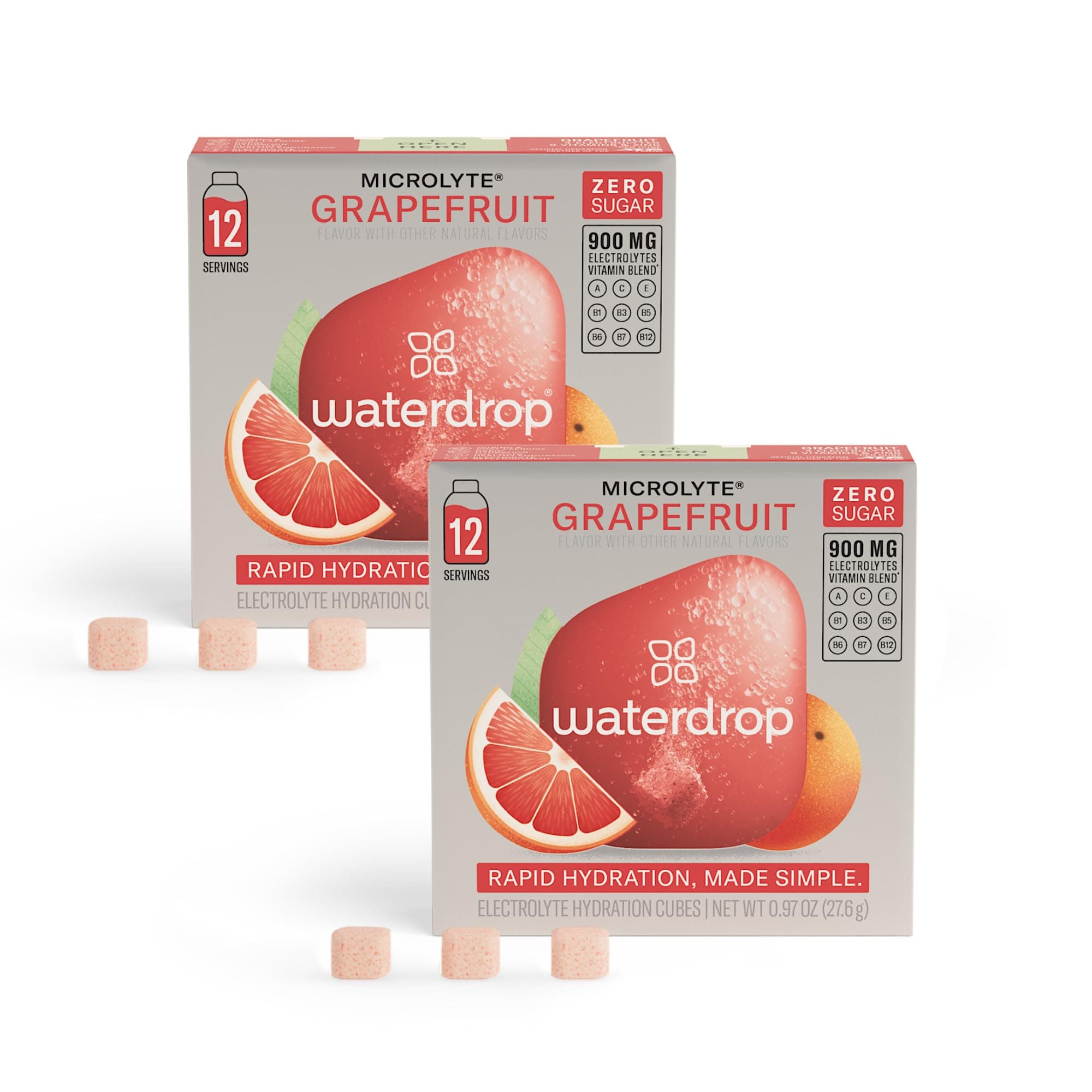 Waterdrop Microlyte Hydration Cubes, Grapefruit Flavored Electrolyte Drink Mix with Zinc, Magnesium, Potassium, Calcium & 9 Vitamins, Zero Sugar, Low Calorie, Sports Drink with Electrolytes, 24 Count