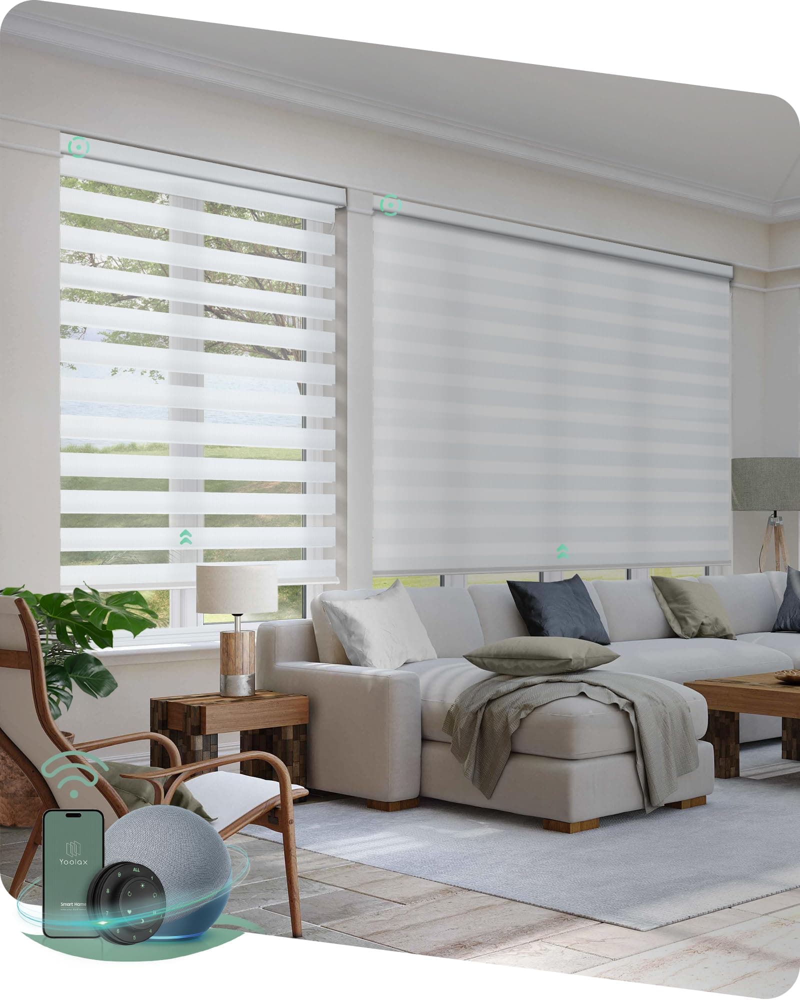 Yoolax Motorized Zebra Blinds Works with Alexa, Motorized Blinds with Remote Custom Size, Privacy Electric Zebra Shades for Windows (80% Shading White)