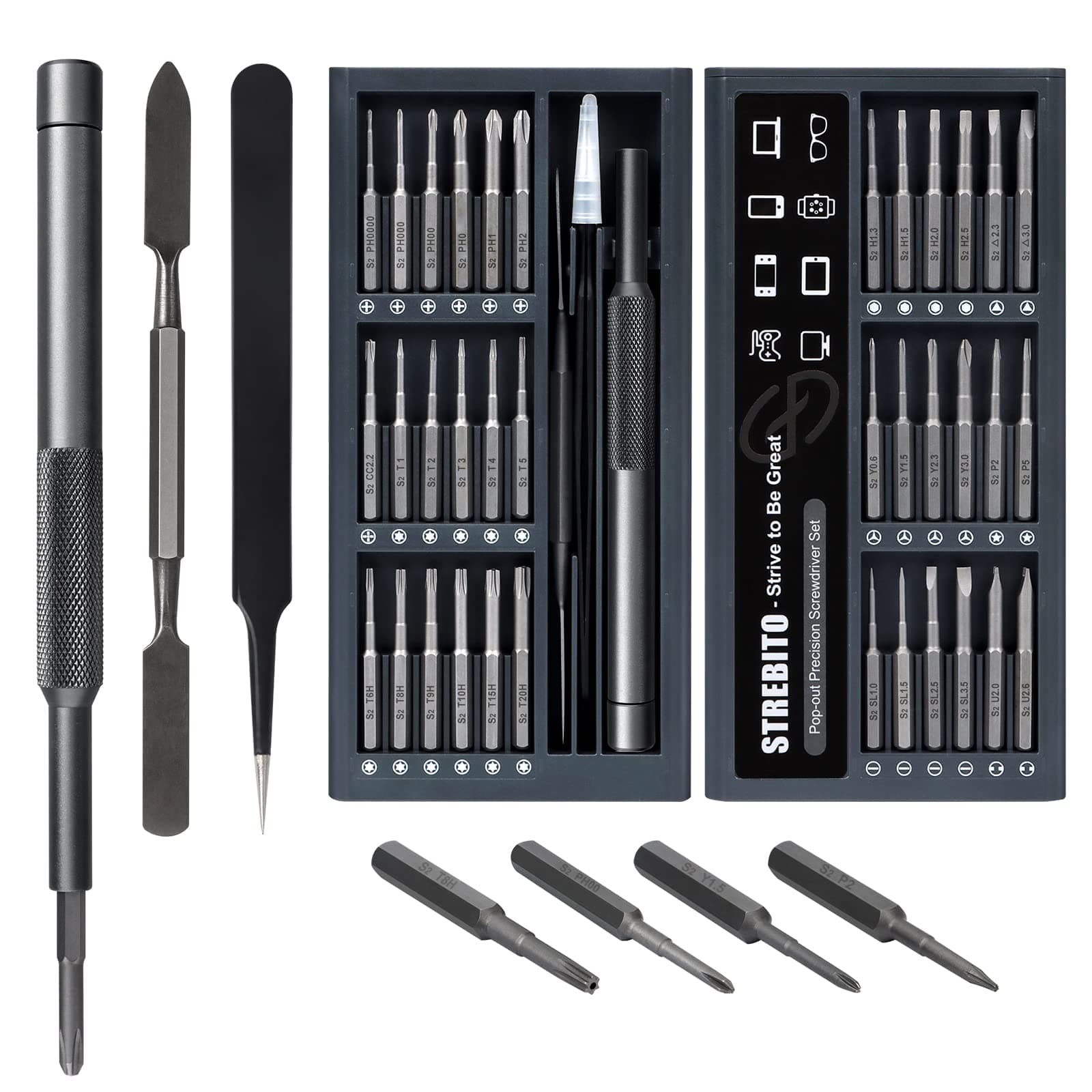 Small Screwdriver Set - 39 in 1 Precision Screwdriver Set, Electronics Tool Kit - PC, Laptop, RC, Computer, Phone Repair Kit, S2 Steel Long Bits - Torx, Pentalobe, Triwing