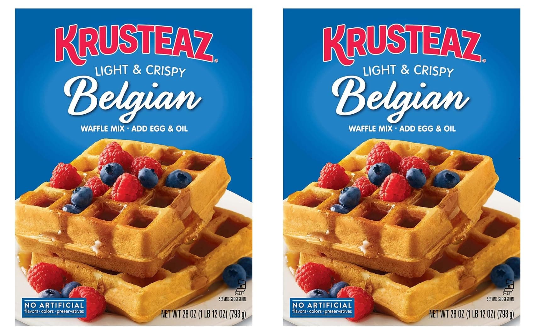 Krusteaz Light & Crispy Belgian Waffle Mix - No Artificial Flavors, Colors, or Preservatives - 28 OZ (Pack of 2)