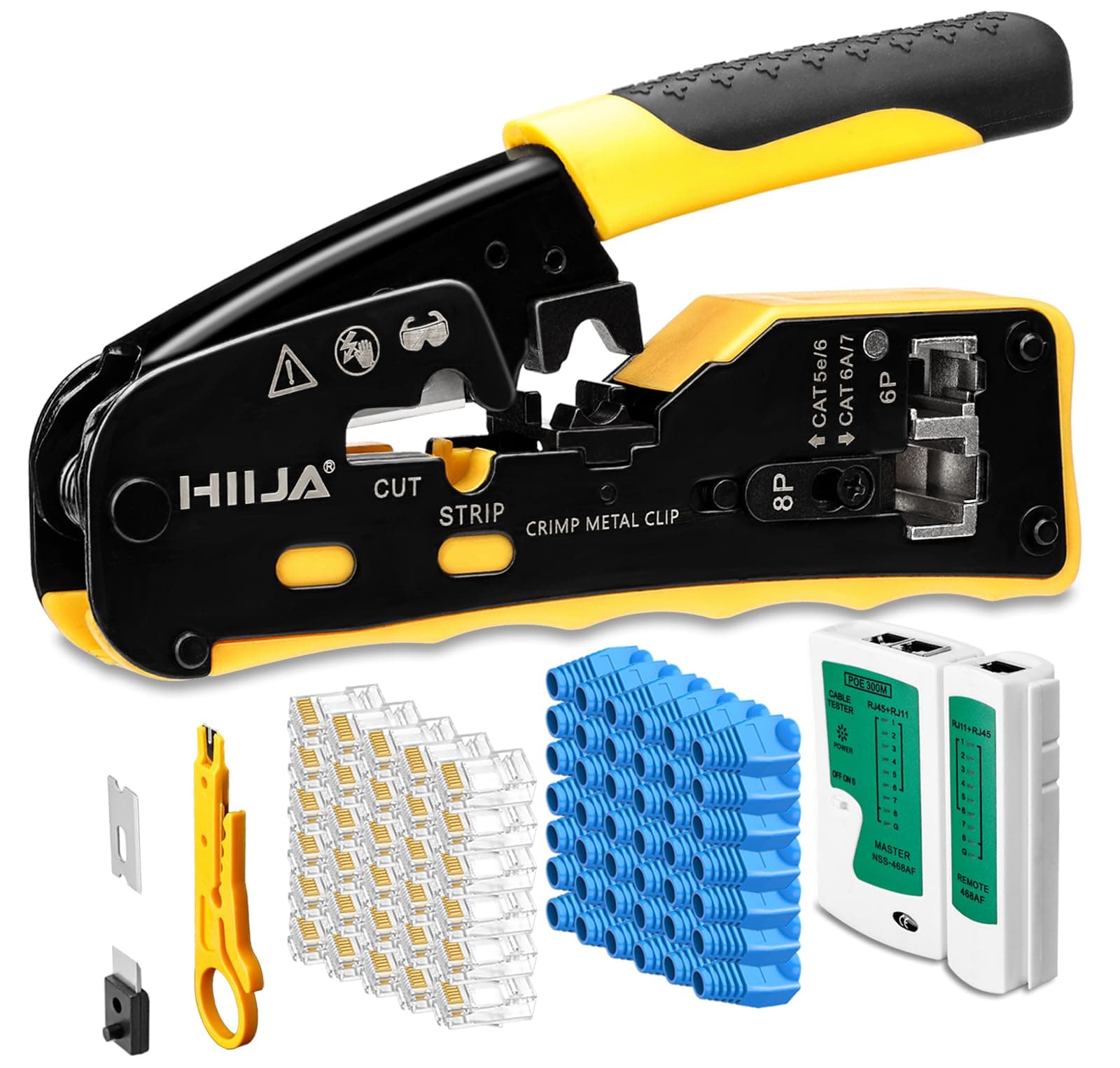 RJ45 Crimp Tool Kit Pass Through Ethernet Crimper Kit All-in-one Ratcheting Modular Data Cable Crimper Kit