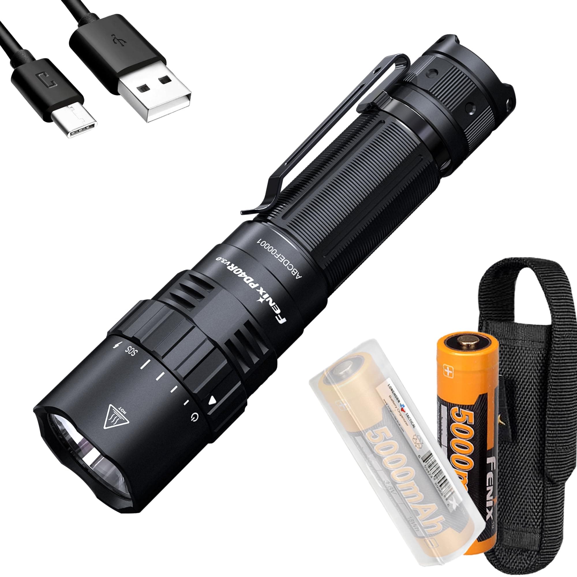 PD40R v3.0 High Lumen USB-C Rechargeable Flashlight, 3000 Lumen with Two Power Sources and LumenTac Organizer