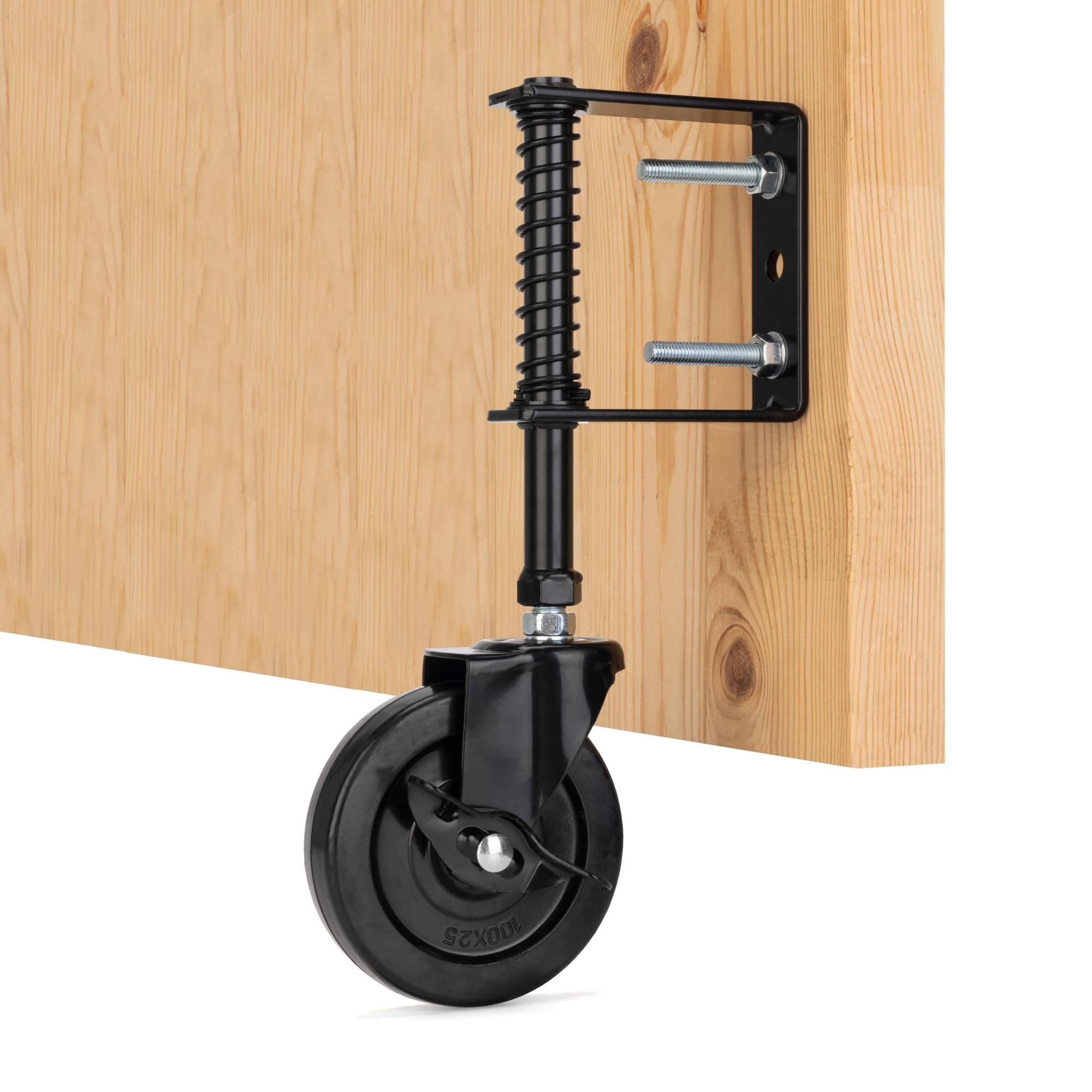 YONSIN 4" Heavy Duty Spring Loaded Gate Caster Wheel with Side Brake, Drag Gate Wheels with 360° Swivel for Wooden Gate Fence, Metal Tube Gate, Anti Sag Gate Kit, 330 Lbs Capacity, 1 Pac, Black