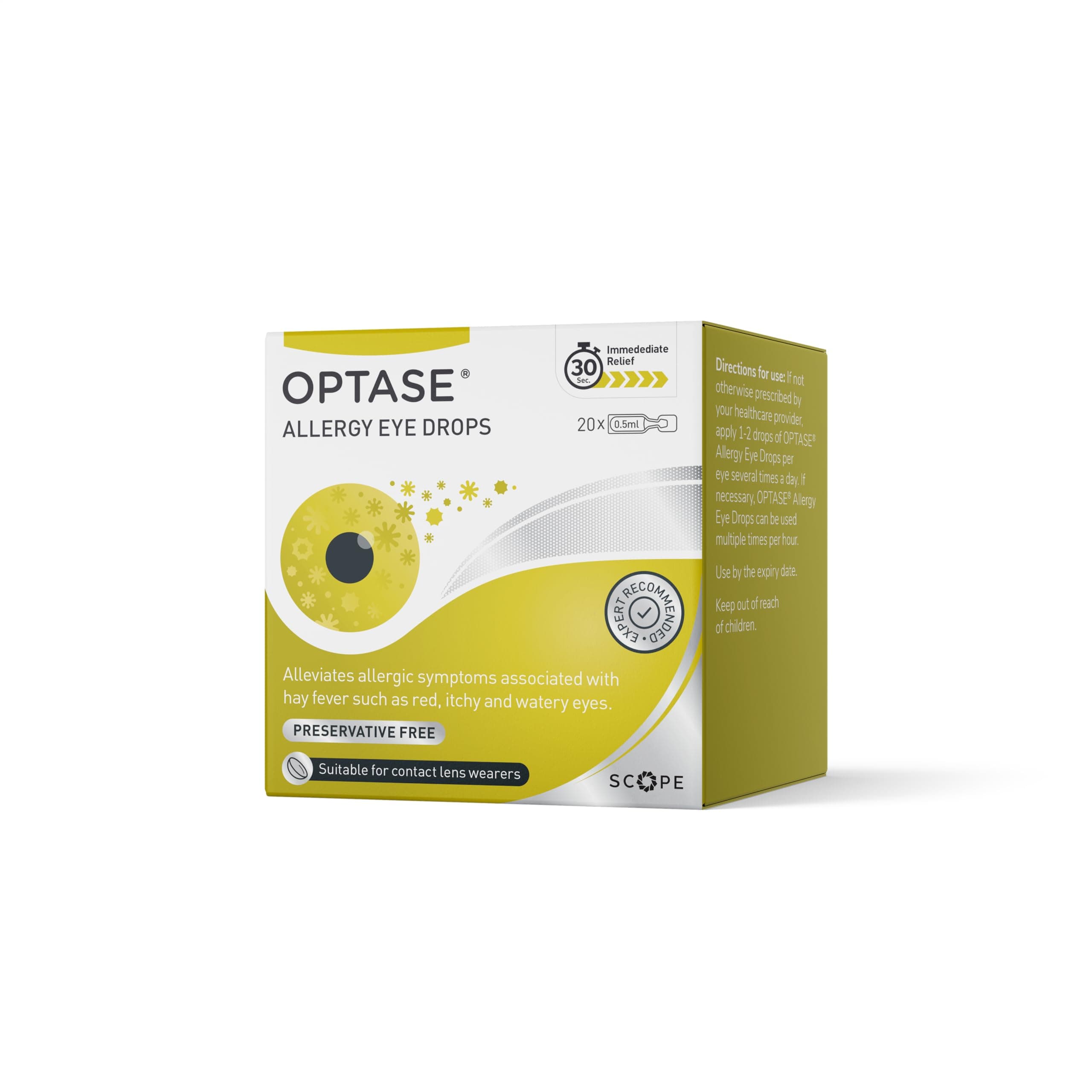 Optase Allergy Eye Drops – A Unique Formulation for Hayfever and Allergic Symptoms Such as Red, Itchy & Watery Eyes – 20 Single 0.5ml Doses