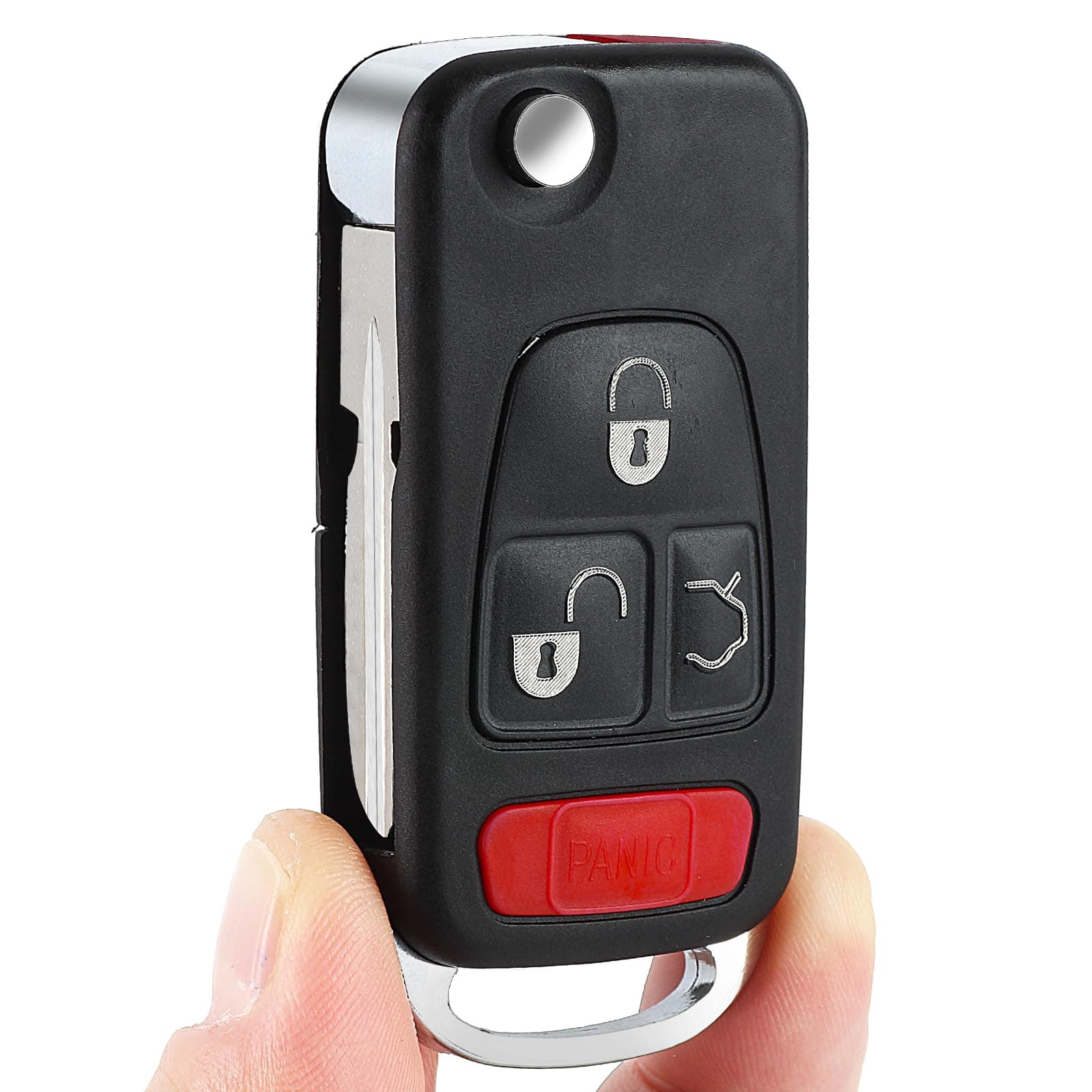 Flip Remote Key Shell 3+1 Button for Mercedes-Benz C E ML S HU39 Blank Blade (3B with Panic Button)
