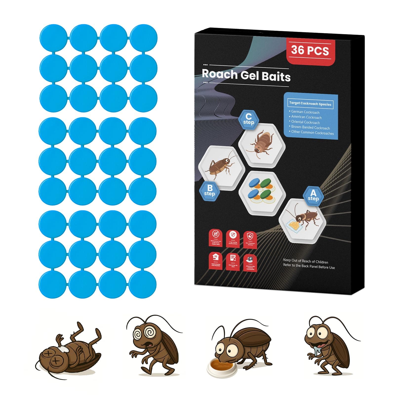 36 Pack Roach Killer Indoor Infestation Roaches Gel Bait Stations, Powerful Cockroach Killer Indoor Home for Roach Infestation, Long-Lasting & Effective Cockroach Gel Bait, Easy to Use & No Mess