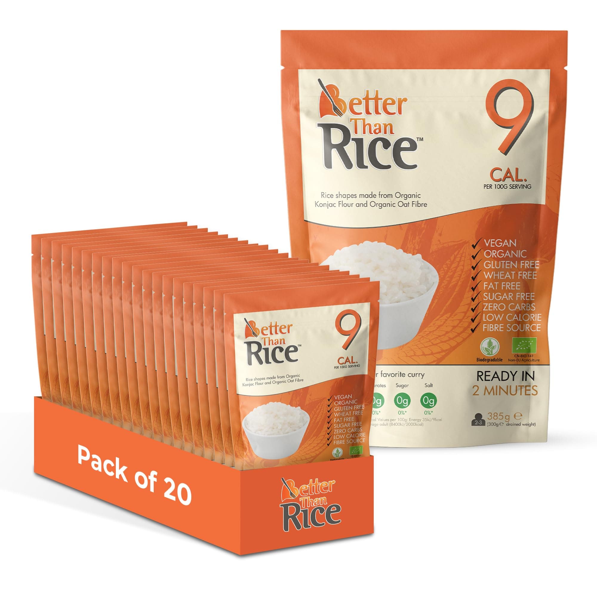 (Pack of 20, 385g Each) Zero Carbohydrate | Made from Organic Konjac Flour | Keto Paleo Diet and Vegan | Zero Sugar and Low Calorie Food