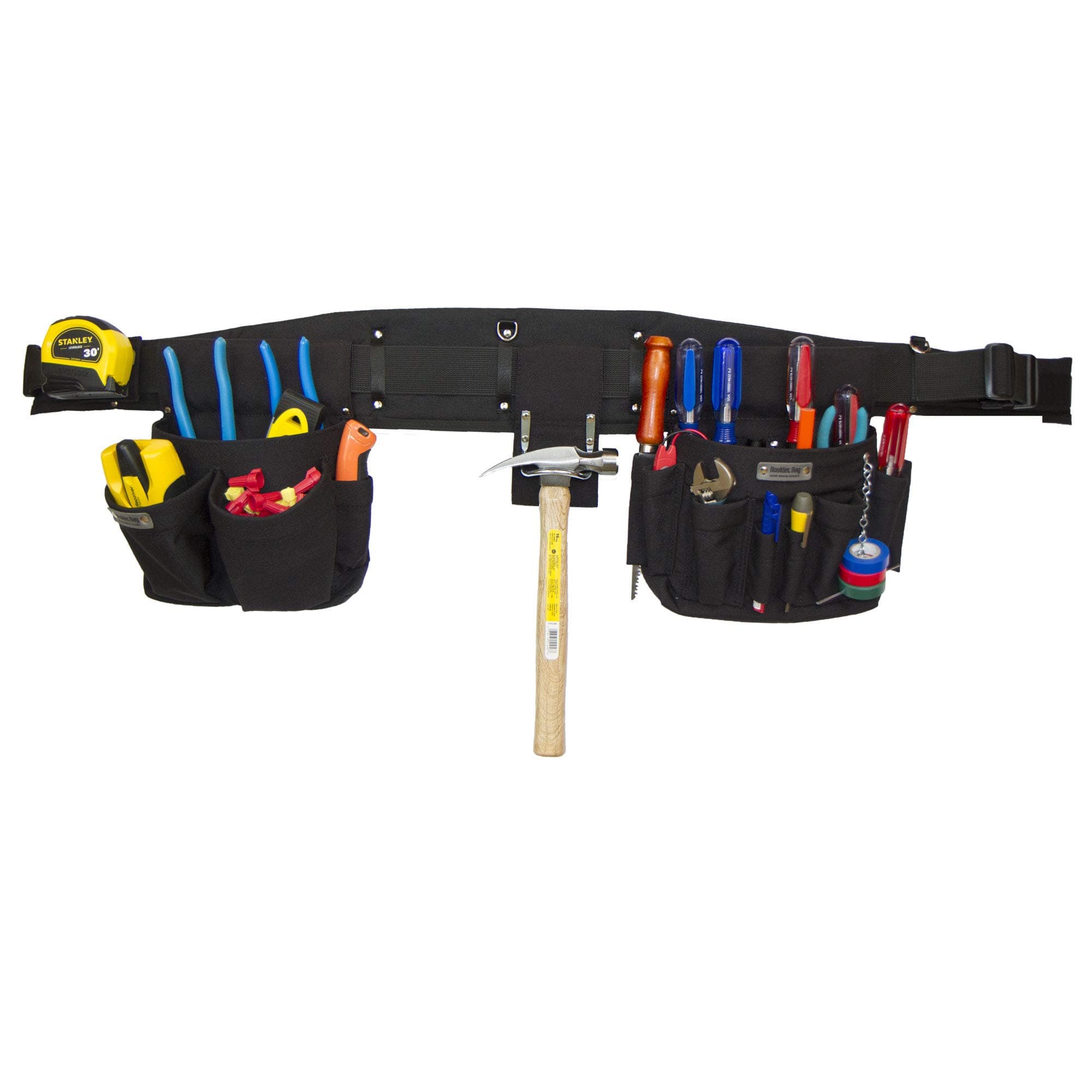 BOULDER BAG Professional Electrician's MAX Combo with Comfort Back Support Tool Belt, Quick Release Buckle, Heavy Duty Work Belt, Black, (X-Large 37-42 Inches), Made in USA