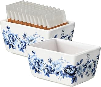 Sizikato 2 Pcs Blue and White Porcelain Sugar Packet Holder Tea Bag Bowl, 5 Oz