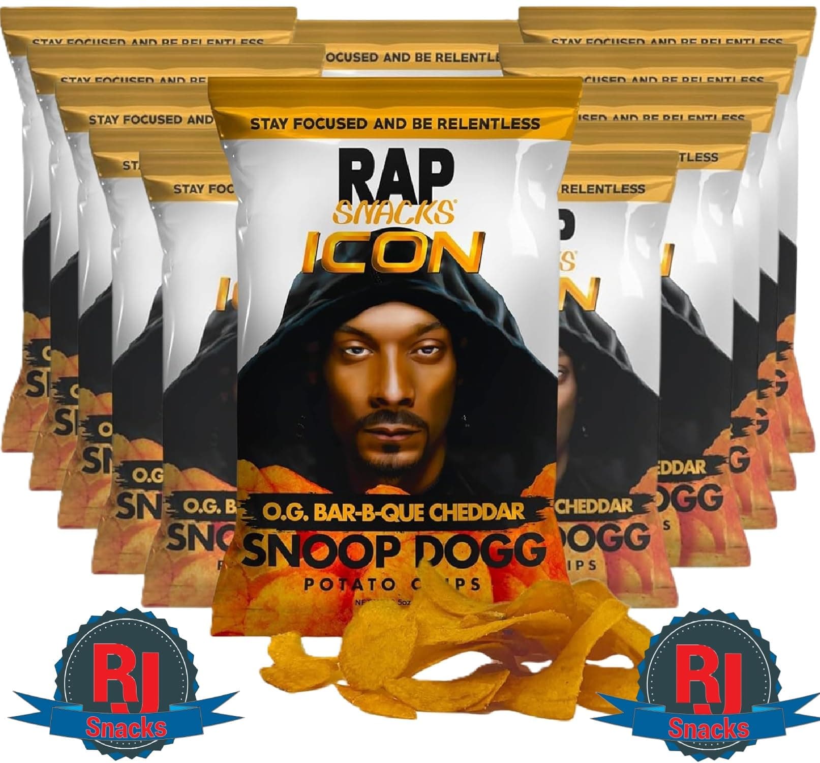 Rap` Snacks Potato Chips 1 oz (Curated by RJ Snacks Value Pack) (1 oz, Snoop Dogg Cheddar BBQ)