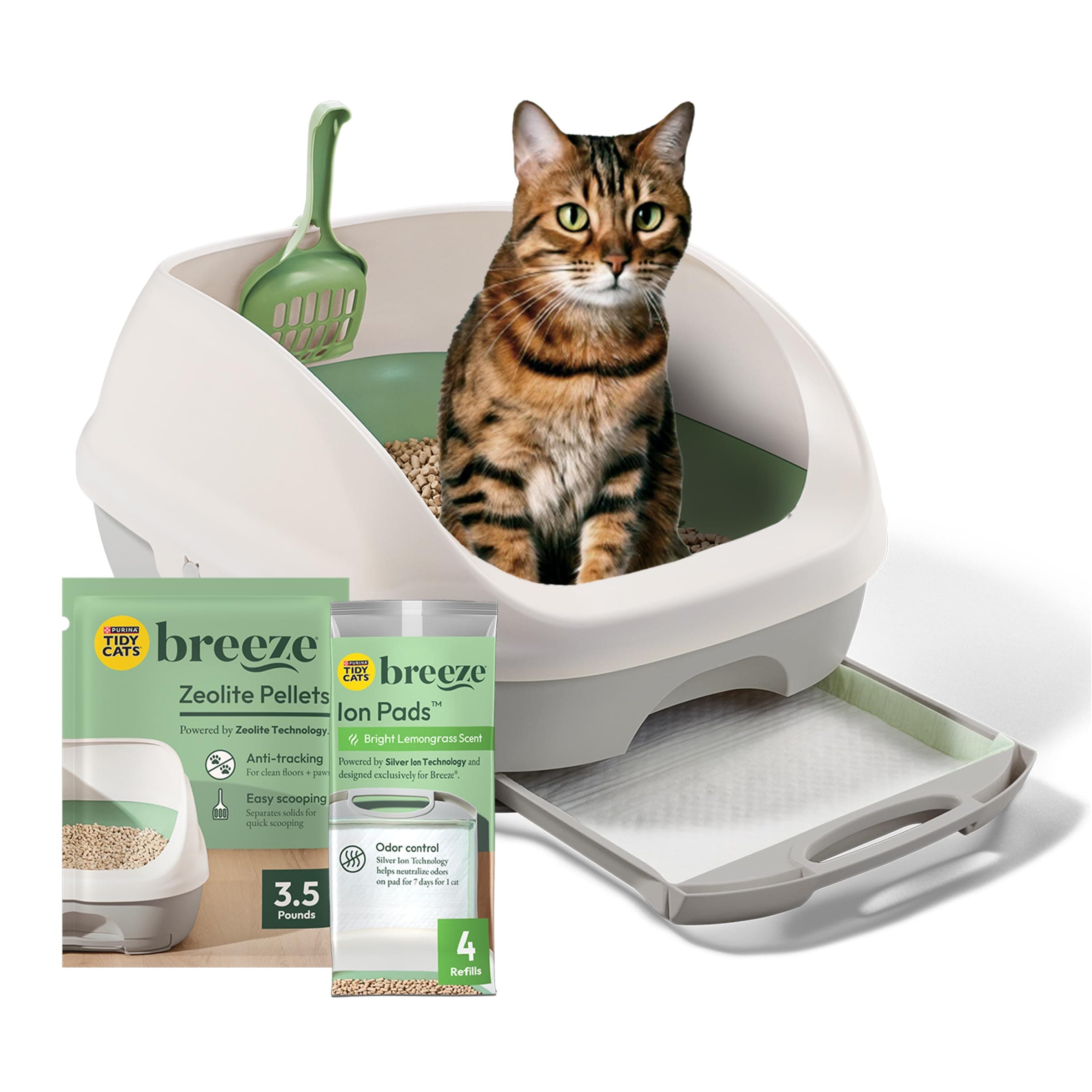 Purina Tidy Cats Litter Box System, BREEZE System Starter Kit Litter Box, Litter Pellets & Pads