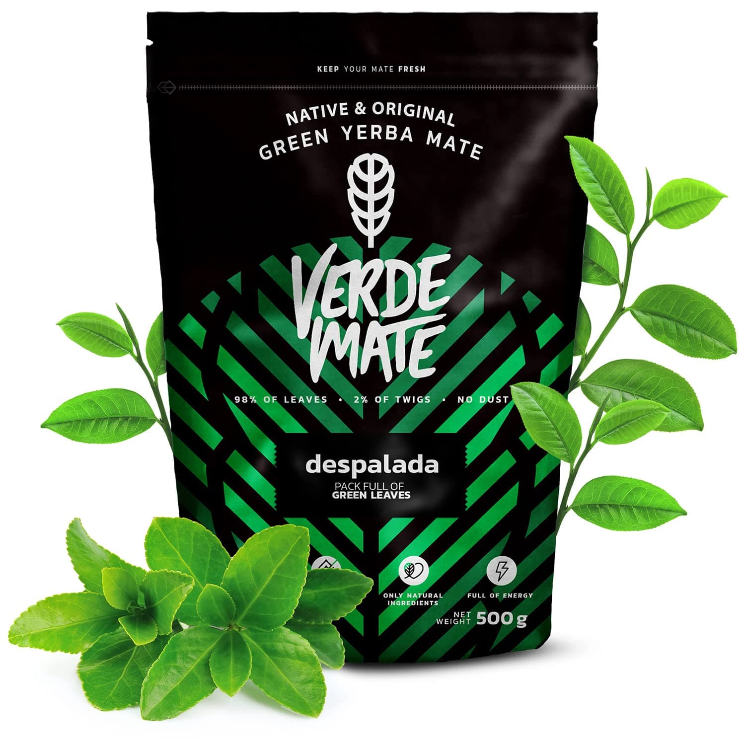 Verde Mate Green Despalada 0.5 kg | Fine yerba mate without additives | Green and devoid of bitterness | Full of natural caffeine | Yerba Mate tea from Brazil 500 g | Air-dried