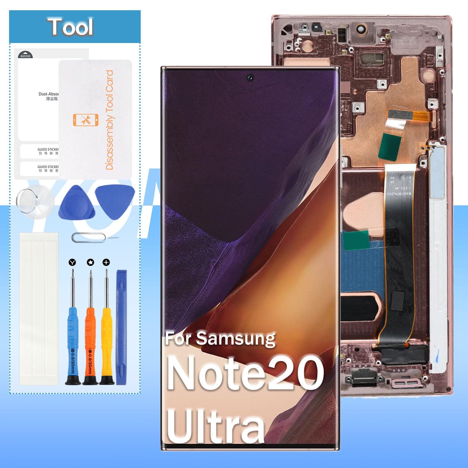 Yondista AMOLED Screen Replacement for Samsung Galaxy Note20 Ultra 4G/5G SM-N985 SM-N986 6.9“ LCD Display Touch Digitizer Glass Assembly - Bronze with Frame - Tools