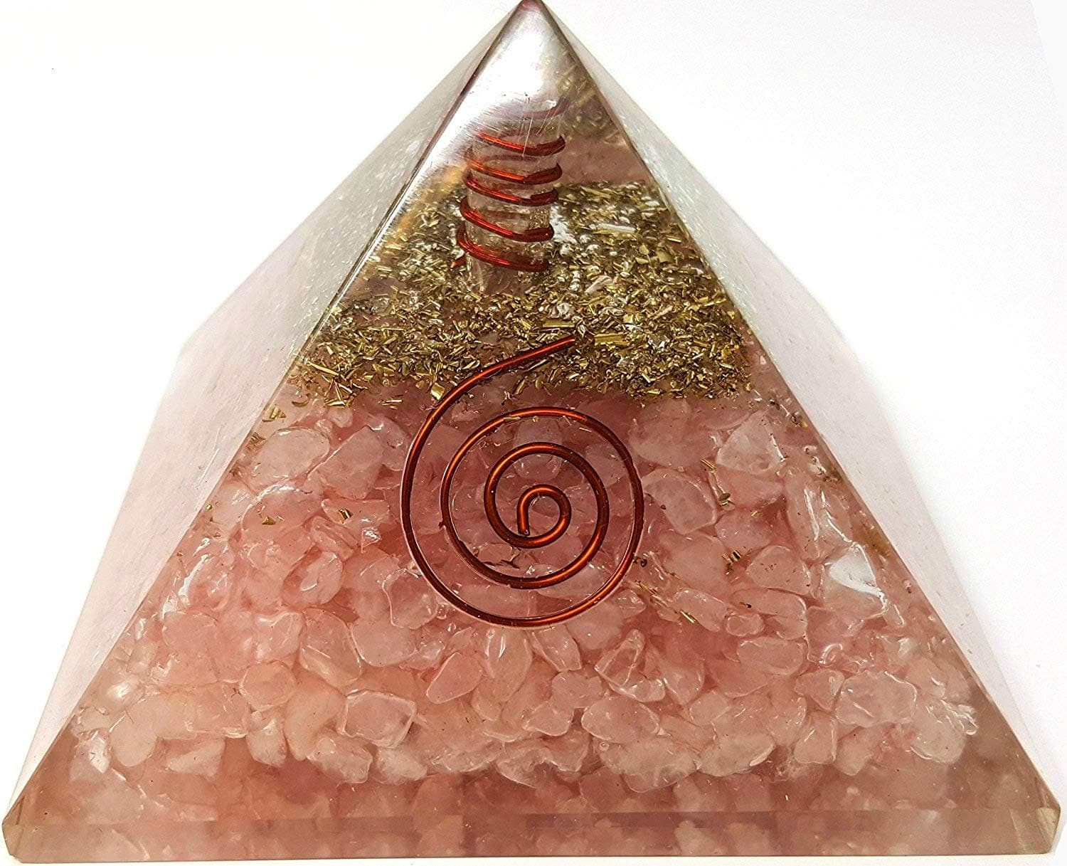 Rose Quartz Crystal Orgone Reiki Pyramid Kit / Includes 4 Crystal Quartz Energy Points / EMF Protection Meditation Yoga Energy Generator