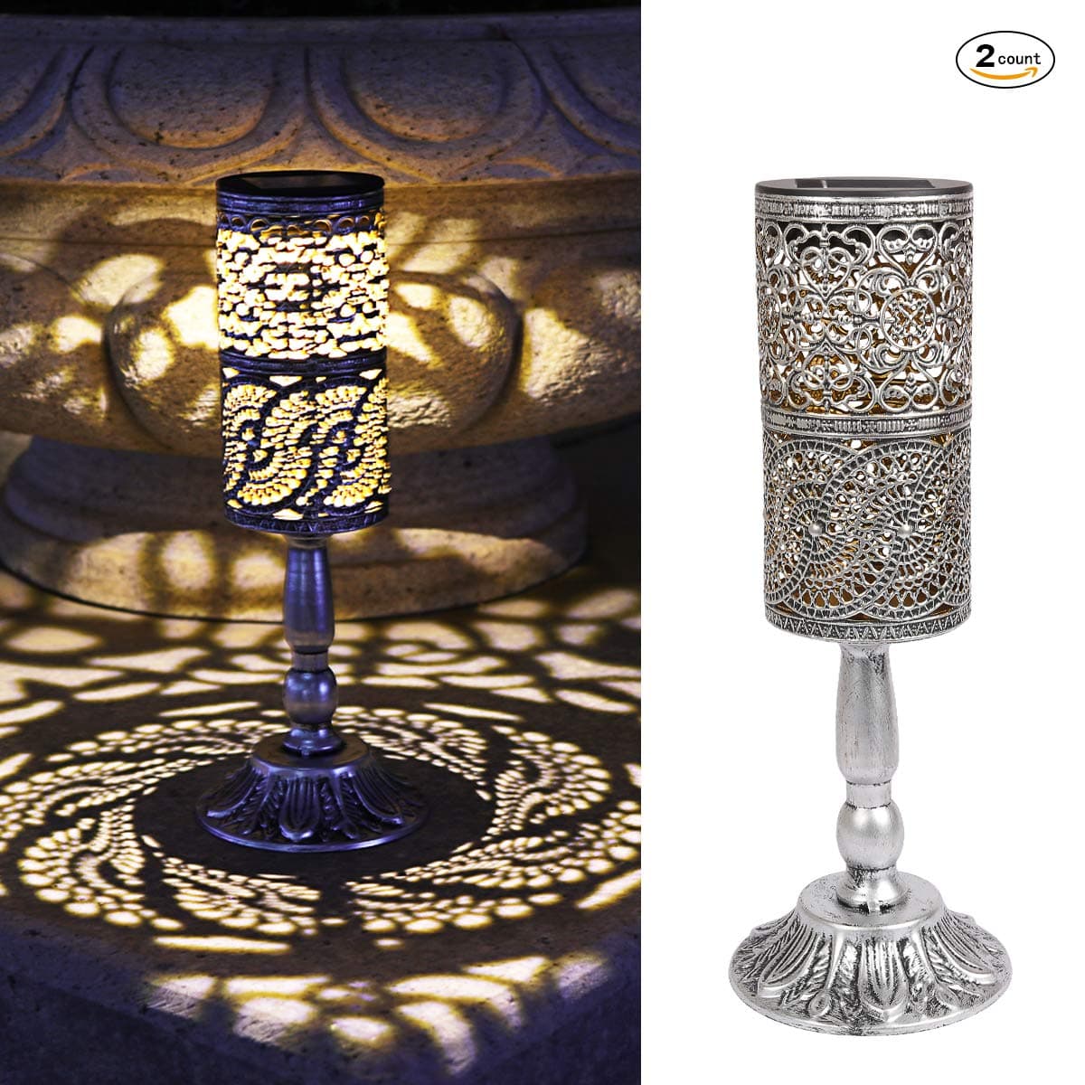 Ulmisfee 2 Pcs,Solar Lights Retro Candlestick Solar Table lamp for Indoor Outdoor Home Antique Table lamp,Solar Powered Lights Garden Yard Art Decor