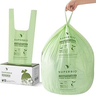 - SUPERBIO 13 Gallon Compostable Kitchen Waste Bags with Handles, Food Scrap Bags Certified by BPI, OK compost INDUSTRIAL, 30 Count, 49.2L