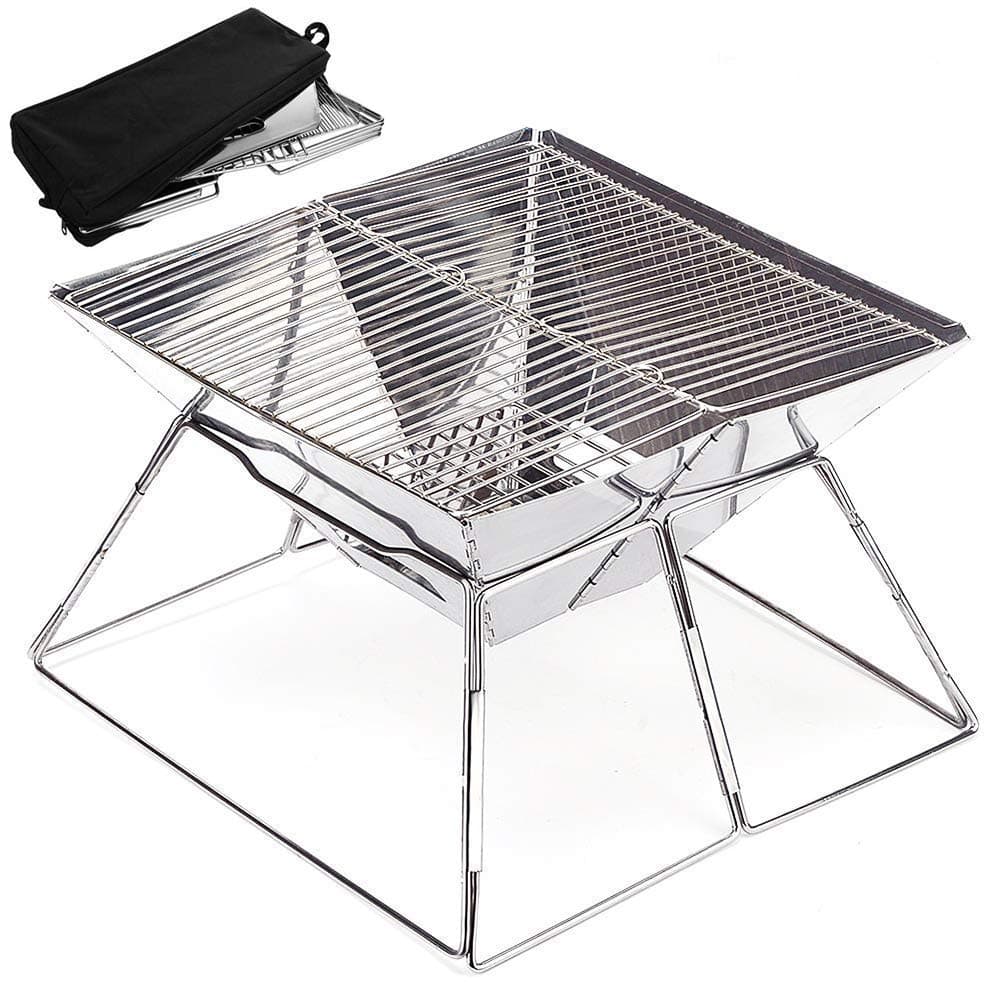 JEEF Portable Original Folding Charcoal BBQ Quick Grill, for Tailgating, Camping, and Backpacking, Made from Stainless Steel