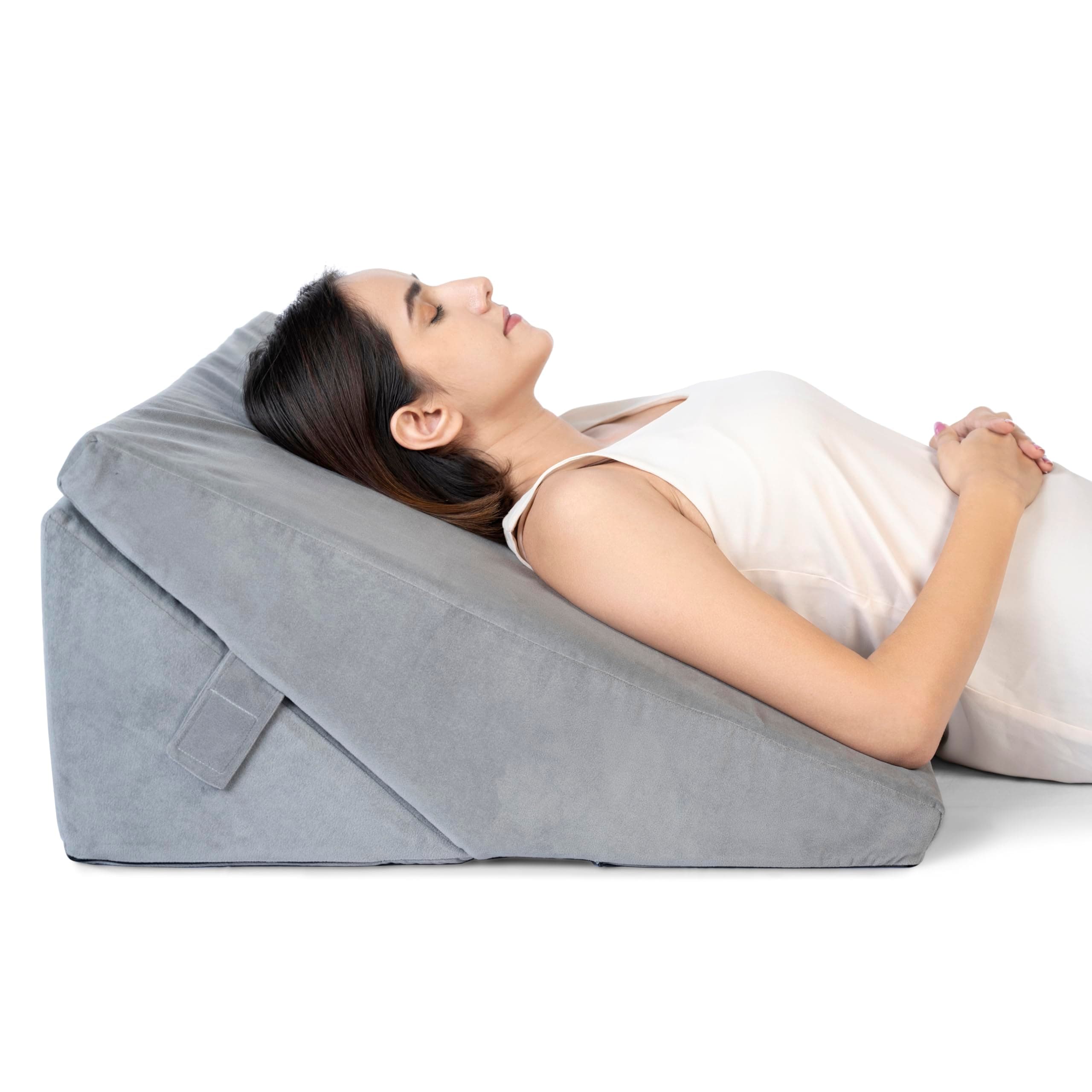FOVERA Wedge Pillow for Back Support, Adjustable Memory Foam Bed Wedge Pillow for Sleeping, Acid Reflux, GERD, Snoring, Pregnancy, Post-Surgical Recovery (Velvet Grey, XL - 24x24x12 Inch)