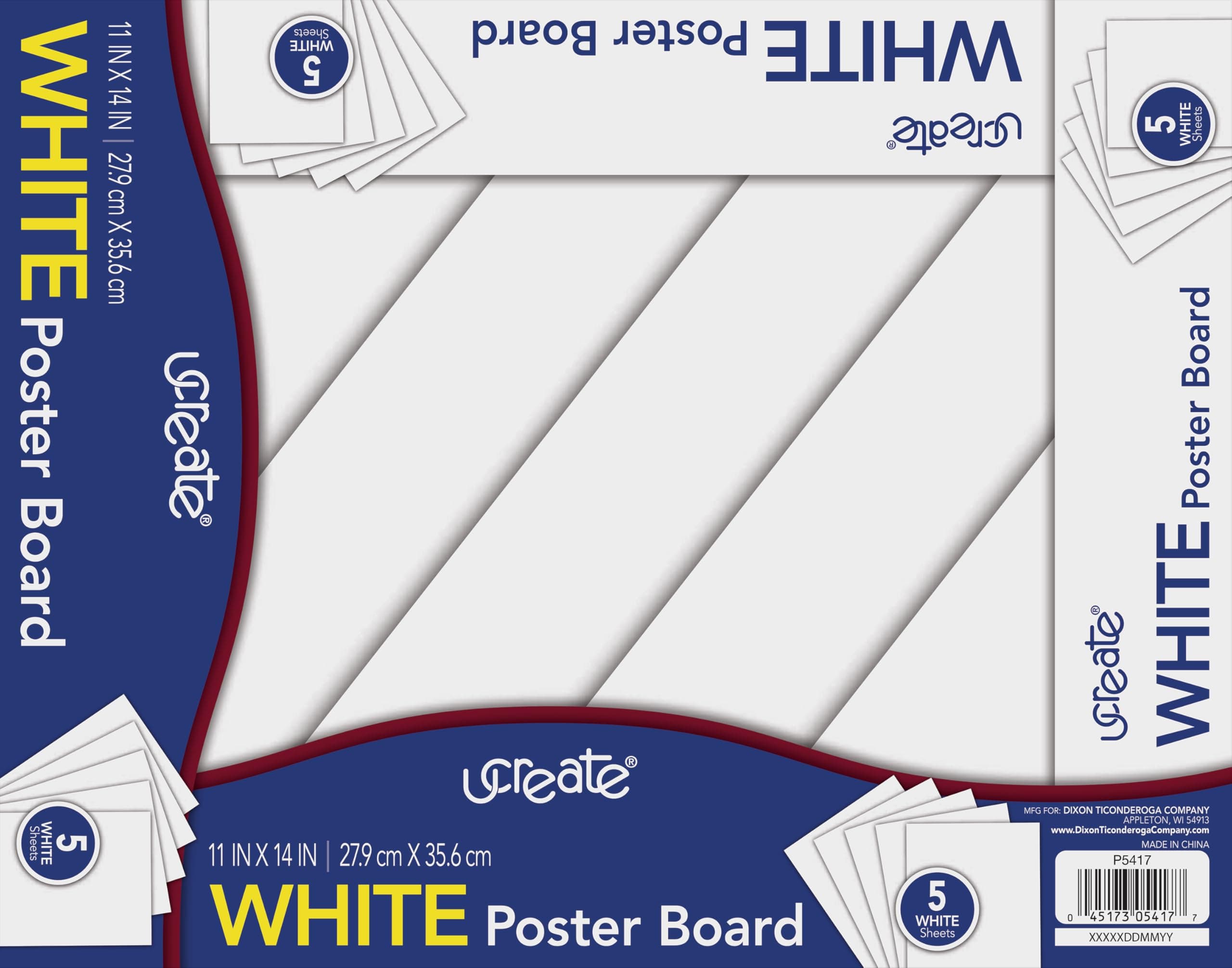 UCreate Poster Board, White, 11" x 14", 5 Sheet Pack