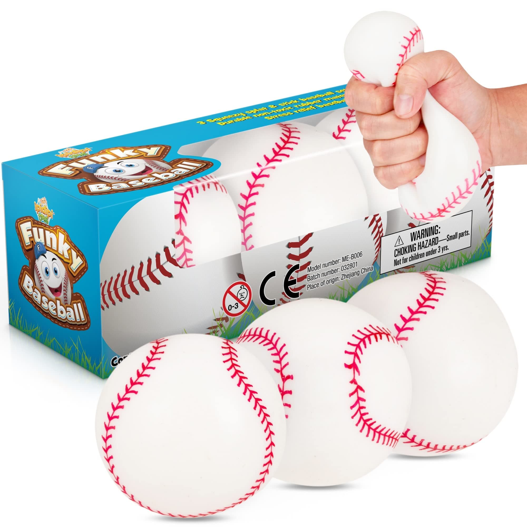 IPIDIPI TOYS Baseballs Pull, Stretch, Squeeze Fidget Balls – Squishy & Sticky Sensory Balls, Goodie Bag Stuffers, Birthday Party Prize – Baseball Sports Theme, Pack of 3