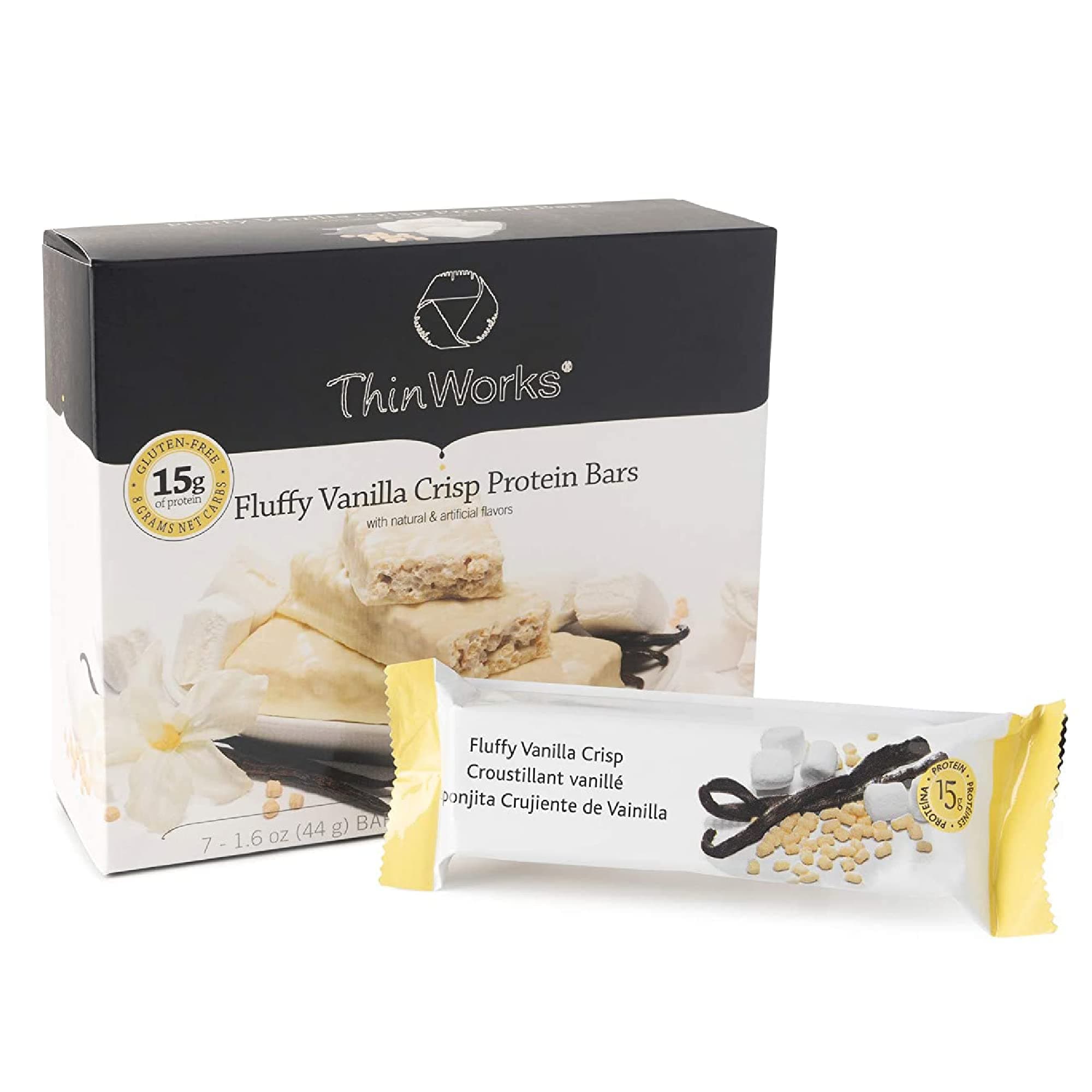 ThinWorks Fluffy Vanilla Crisp Low-Carb Protein Bars, Low-Calorie Snacks for Weight Loss and Healthy Meals