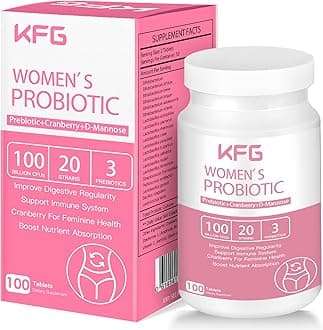 KFG Women's Probiotic, 100 Billion CFUs, 20 Strains, with Organic Prebiotics+Cranberry & D-Mannose, for Boost Immune, Digestive, Gut, Vaginal & Urinary Health, Gluten Dairy & Soy Free, 100 Tablets.