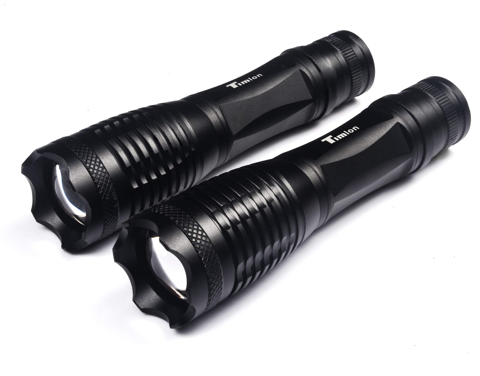 Timlon 2 Pack Ultra Bright 2000LM Tactical Flashlight XM-L T6 5 Switch Modes Adjustable Focus Zoomable and Water Resist Aluminum Alloy Flashlight(Black)