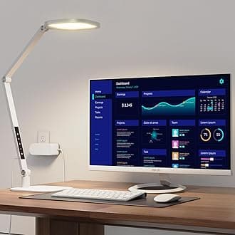 LED Desk Lamp for Home Office – Professional Eye-Caring Soft Diffused Light, Dimmable Desk Lamp with Adjustable Metal Swing Arm, Memory & Timer, Modern Anti-Glare Table Lamp
