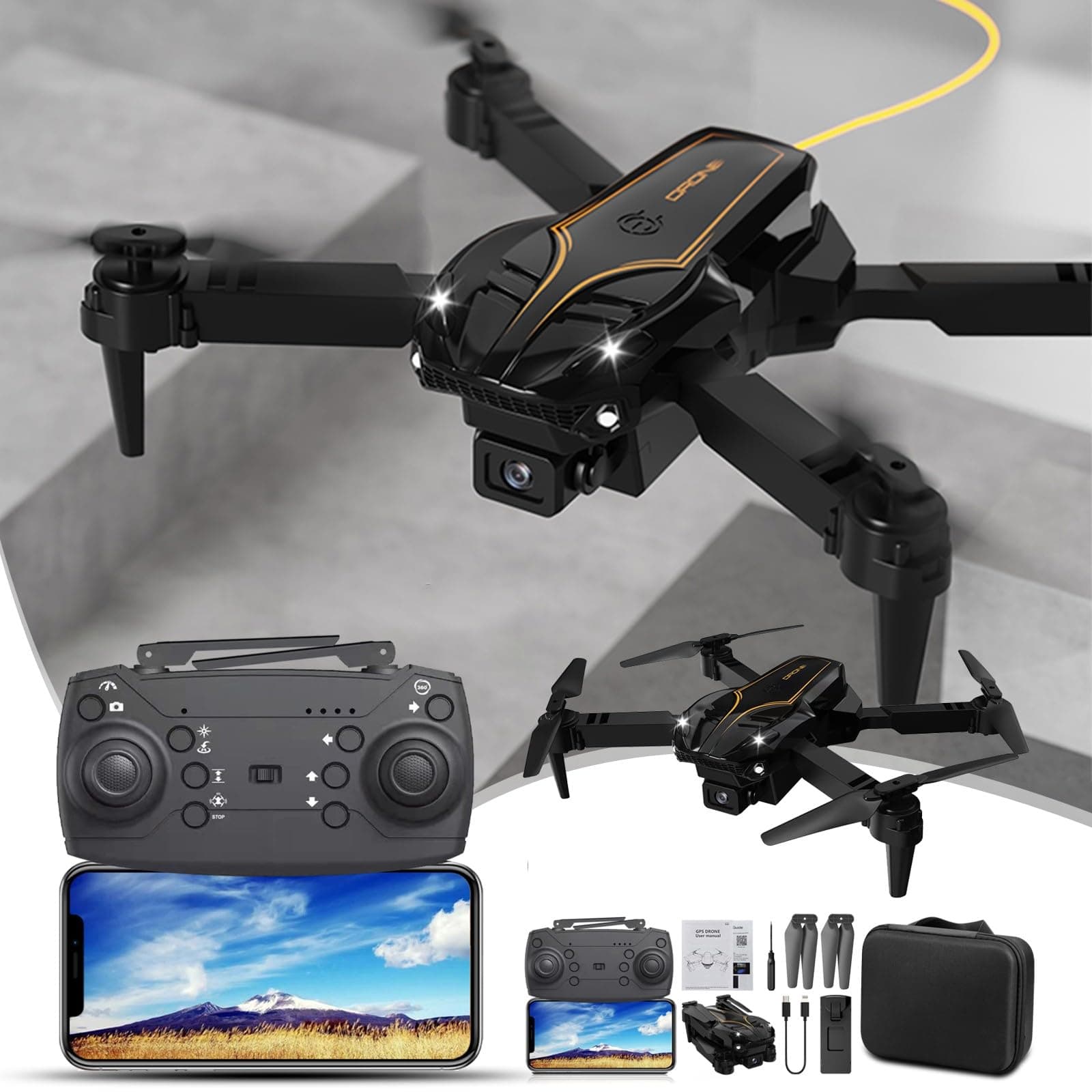 Drone with 1080P HD Camera, WiFi FPV Drone, Mini Drone for Kids and Adults, Trajectory Flight Drone for Photos and Videos, Gift for Boys and Girls