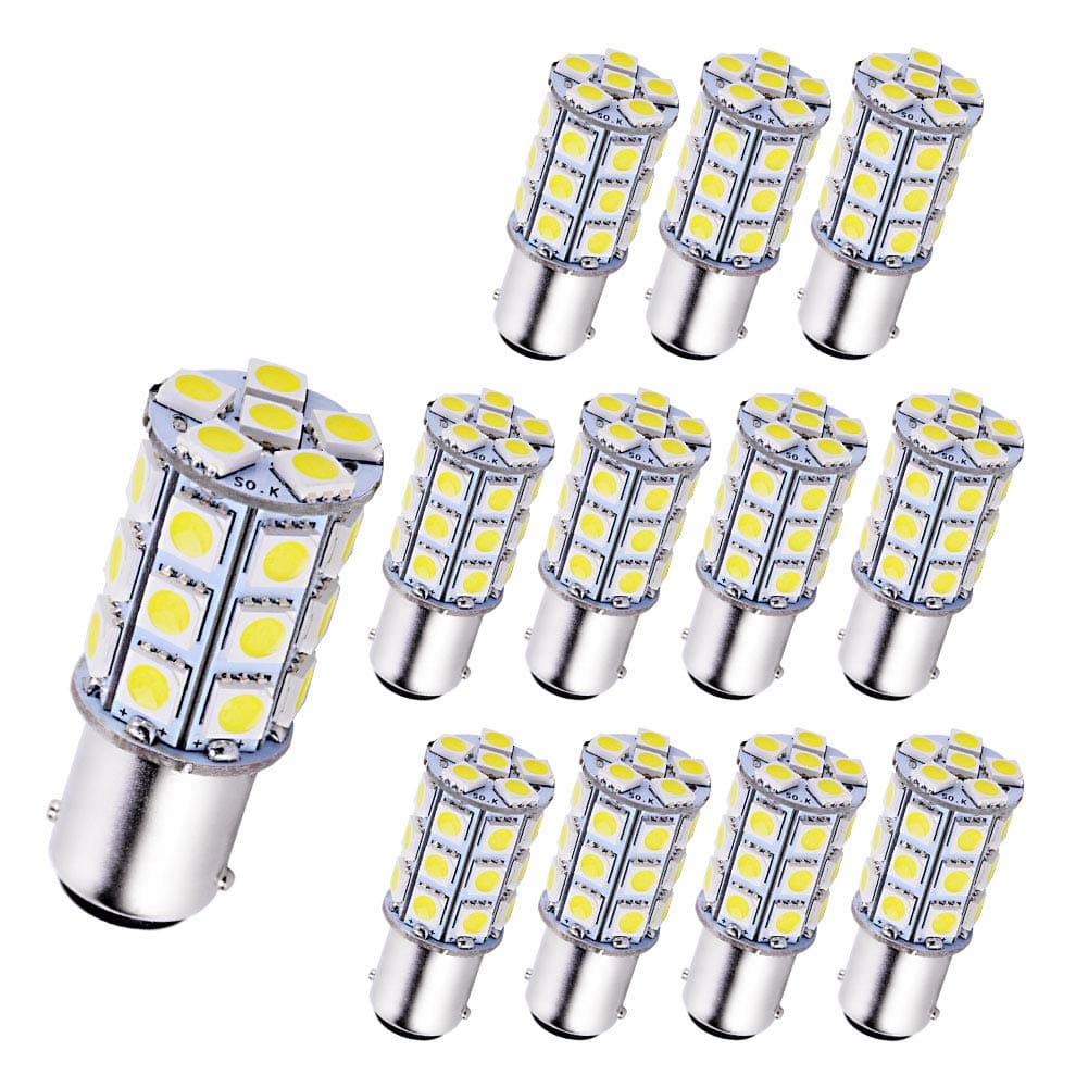 YINTATECH 12x BA15D 1076 LED Light Bulbs White for Car RV Trailer Motorhome Camper Tail Marine Boat 1004 1142 1130 1176 Super Bright, 12V DC, 5050 27SMD