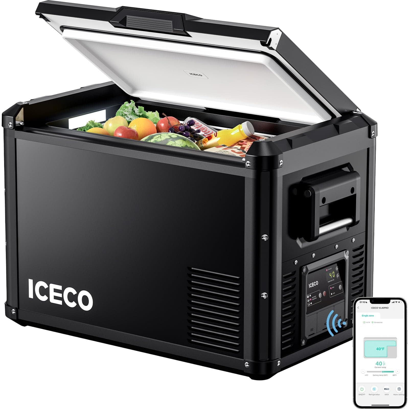 VL45 ProS Portable Refrigerator, Multi-directional Lid, Dual USB & DC 12/24V, AC 110-240V, 45L Steel Compact Refrigerator Powered by SECOP, 0℉ to 50℉, Home & Car Use [Upgrade, 47 Quarts]