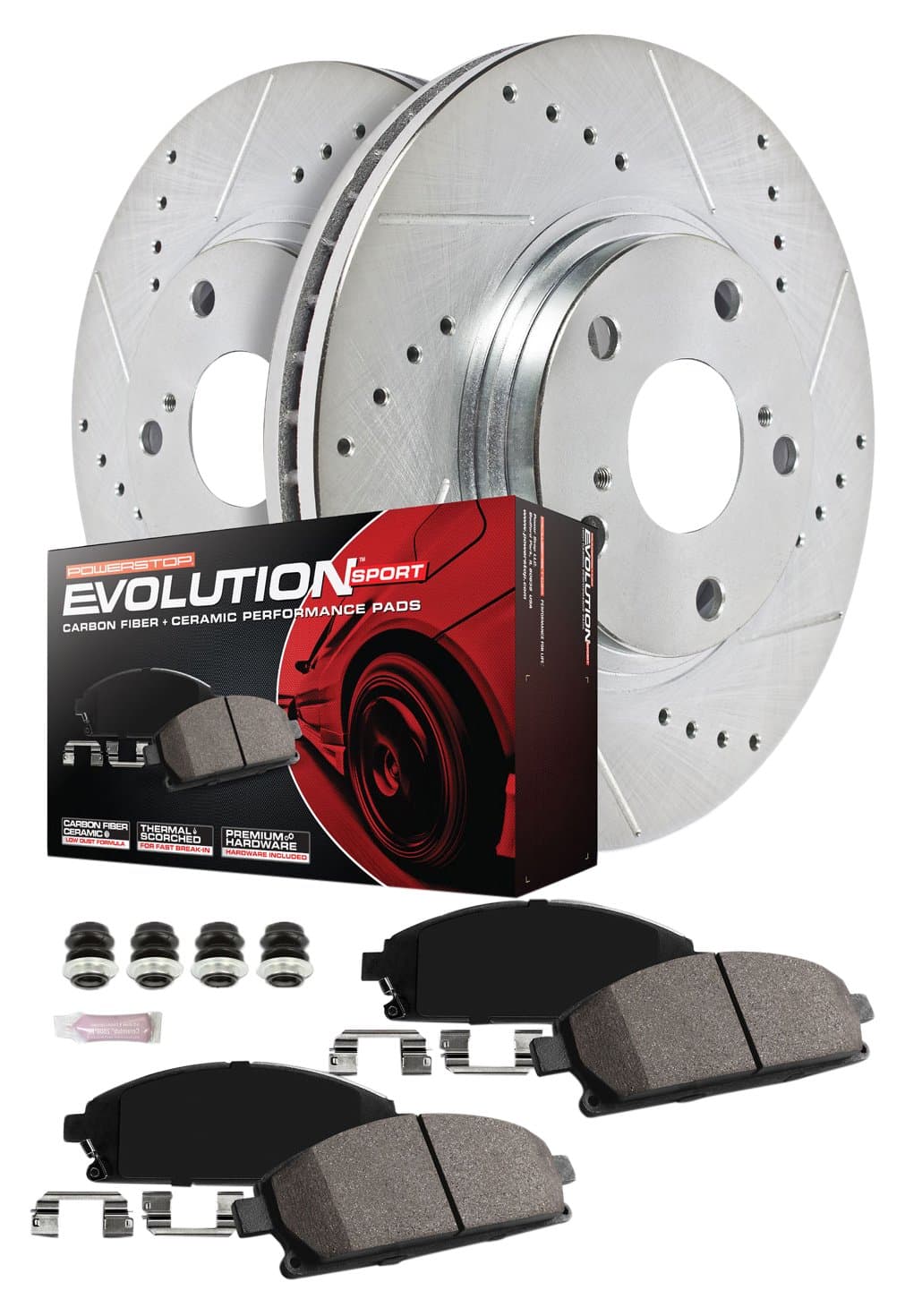 Power StopBrake Kit For 2015 2016 2017 2018 2019 2020 Chevy Colorado GMC Canyon 6 Lug Front and Rear Z23 Carbon Fiber Brake Pads with Drilled and Slotted Brake Rotors K7228