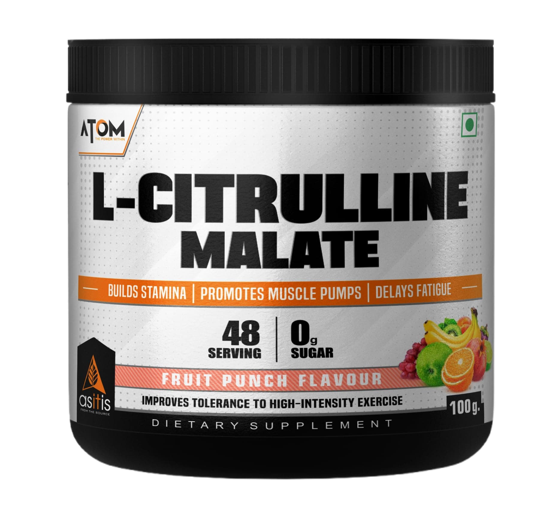 - AS-IT-IS ATOM L Citrulline Malate 2:1-100gms | 48 servings | 0 Sugar | Improves Tolerance to High-Intensity Exercise | Builds Stamina | Fruit Punch